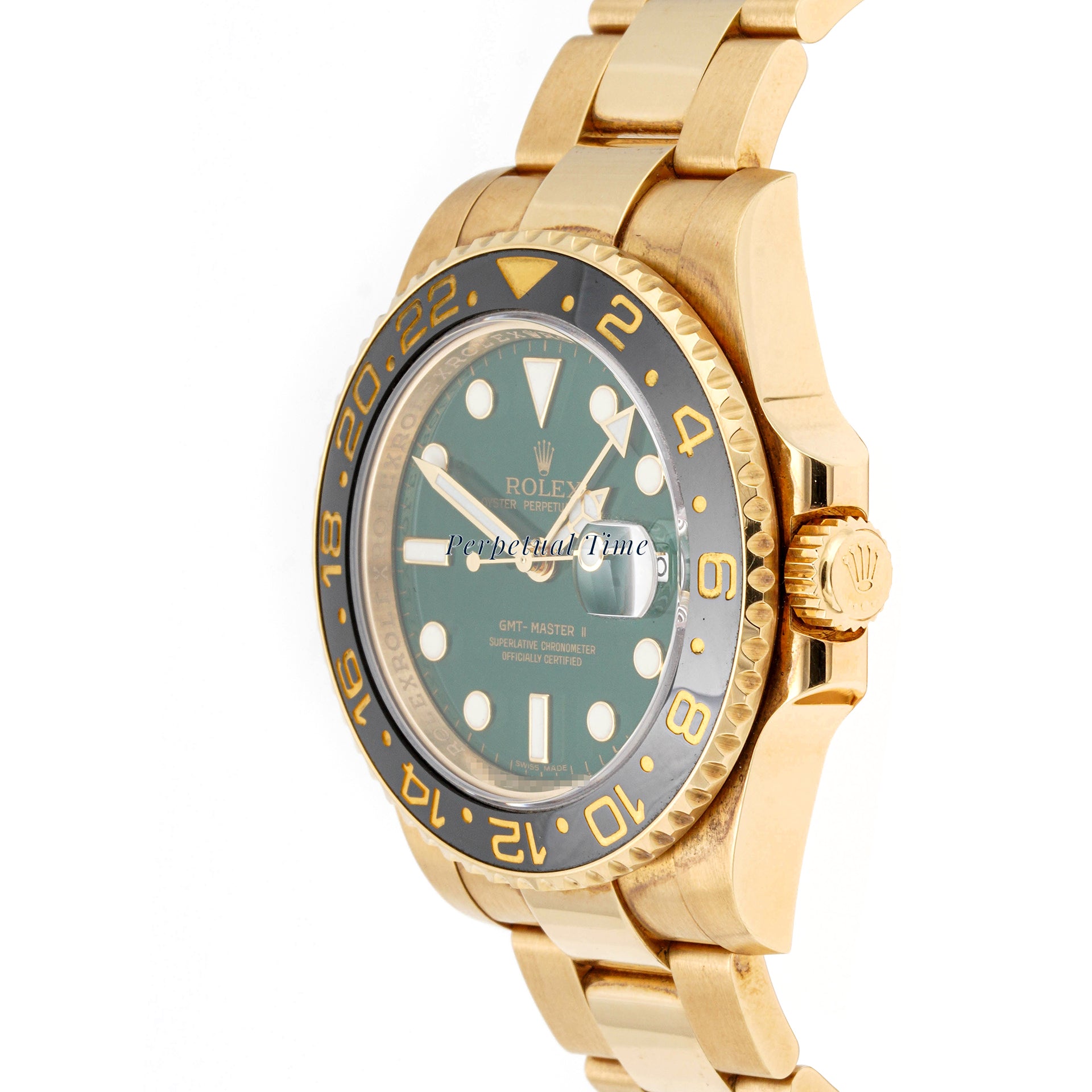 Rolex GMT-Master II Green w factory error Dial on Oyster band 116718LN Papers 2006