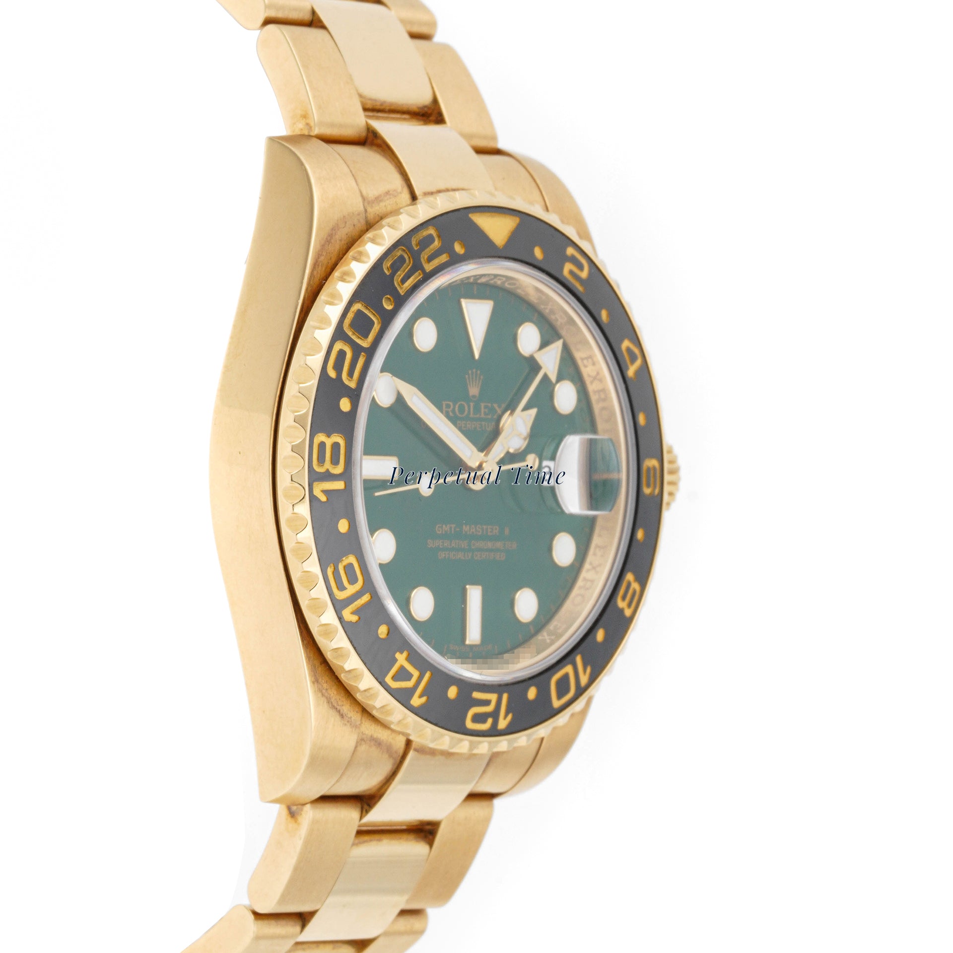 Rolex GMT-Master II Green w factory error Dial on Oyster band 116718LN Papers 2006