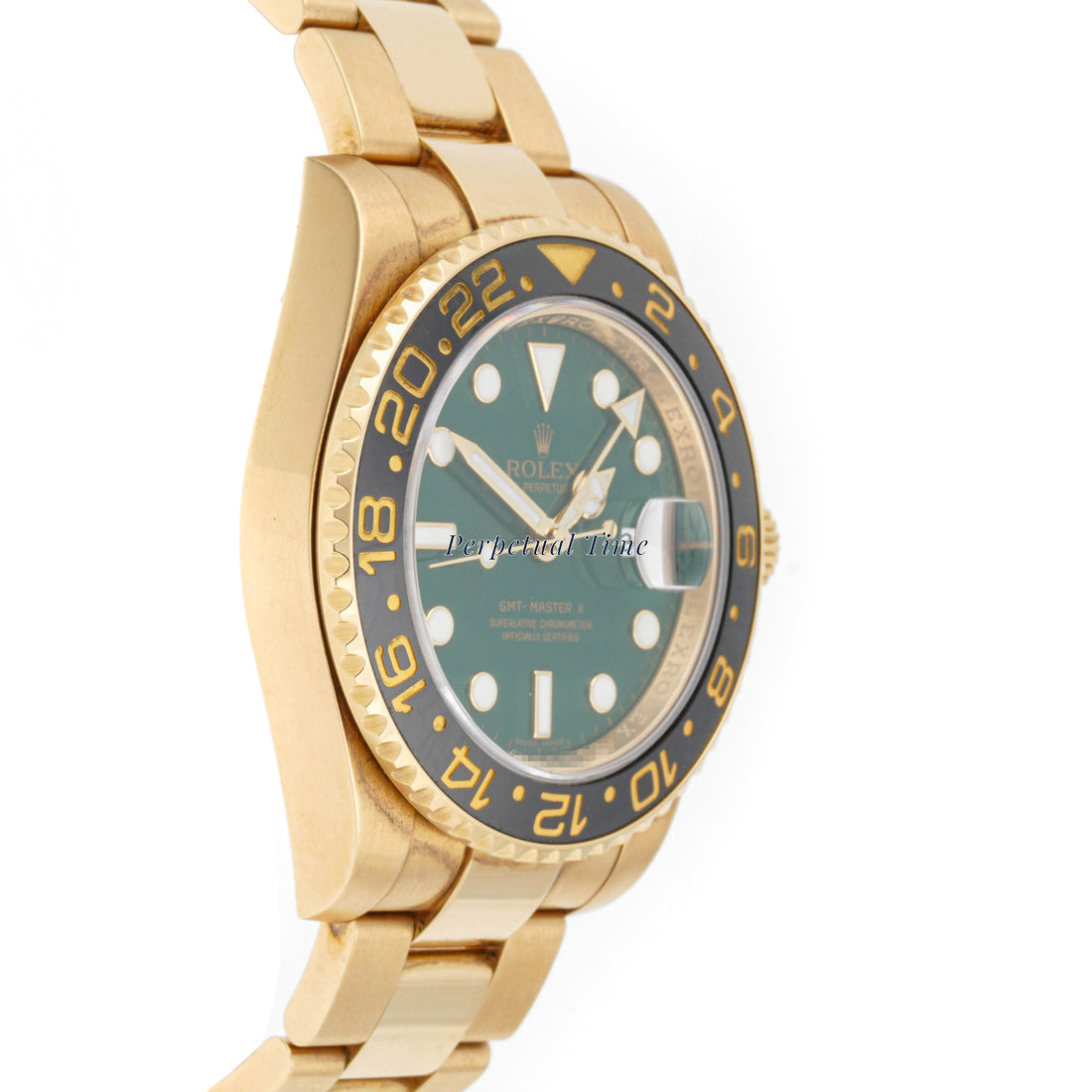 Rolex GMT-Master II Green w factory error Dial on Oyster band 116718LN Papers 2006