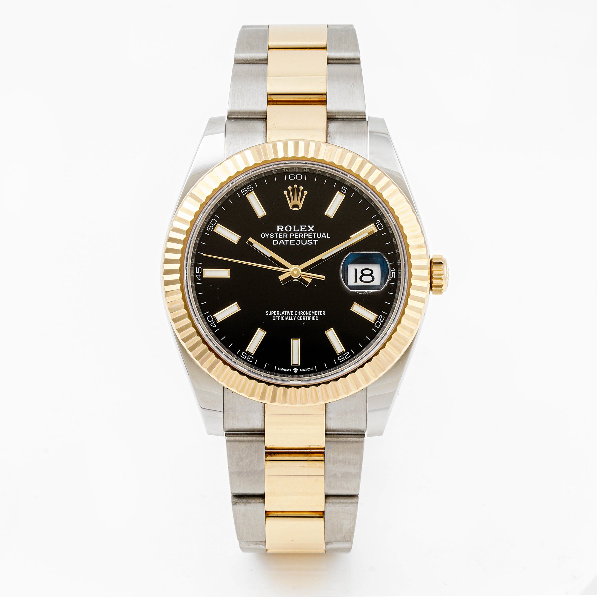 Rolex Datejust  41mm Stainless Steel & Yellow Gold 126333 Black Dial | Index hour markers, Fluted bezel