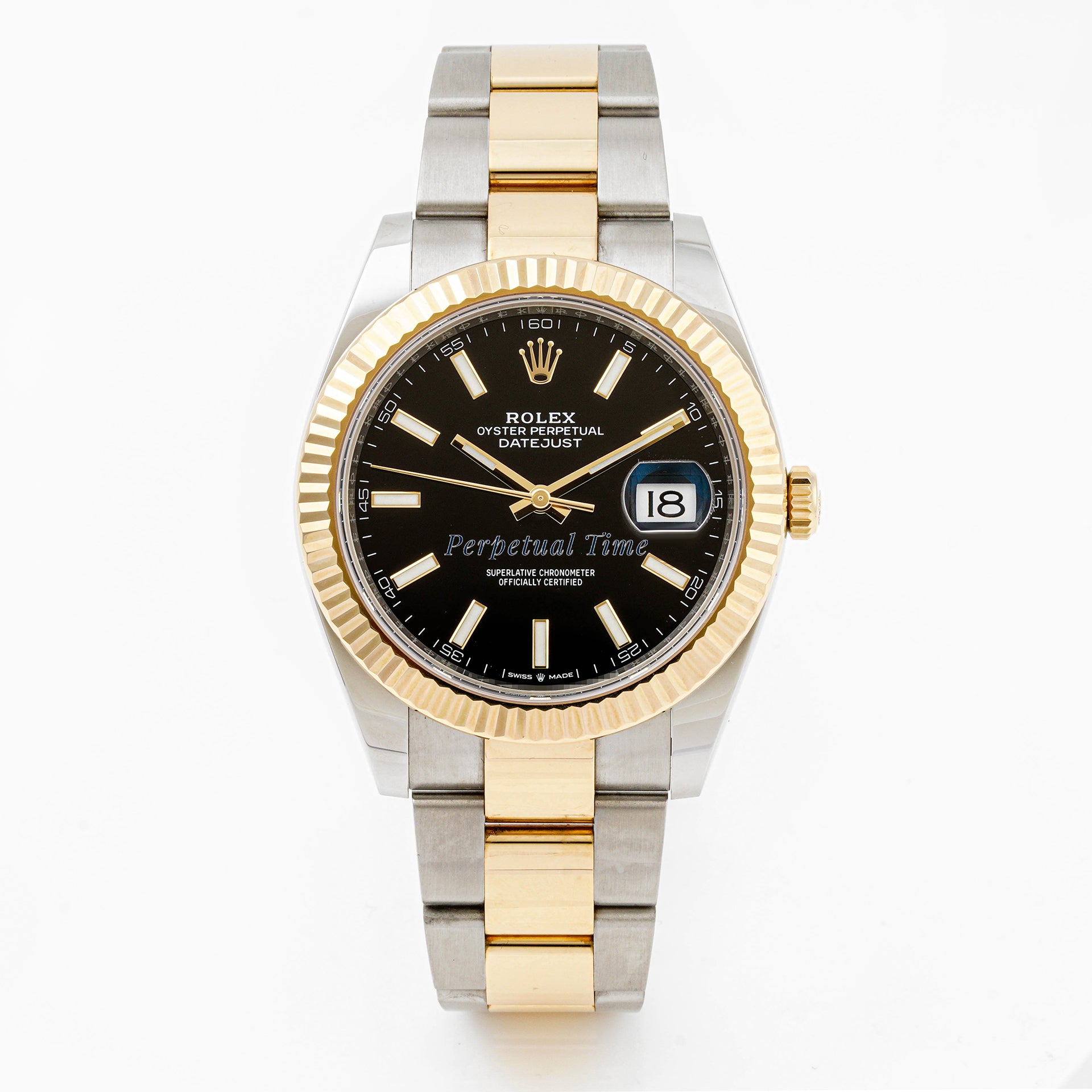 Rolex Datejust  41mm Stainless Steel & Yellow Gold 126333 Black Dial | Index hour markers, Fluted bezel