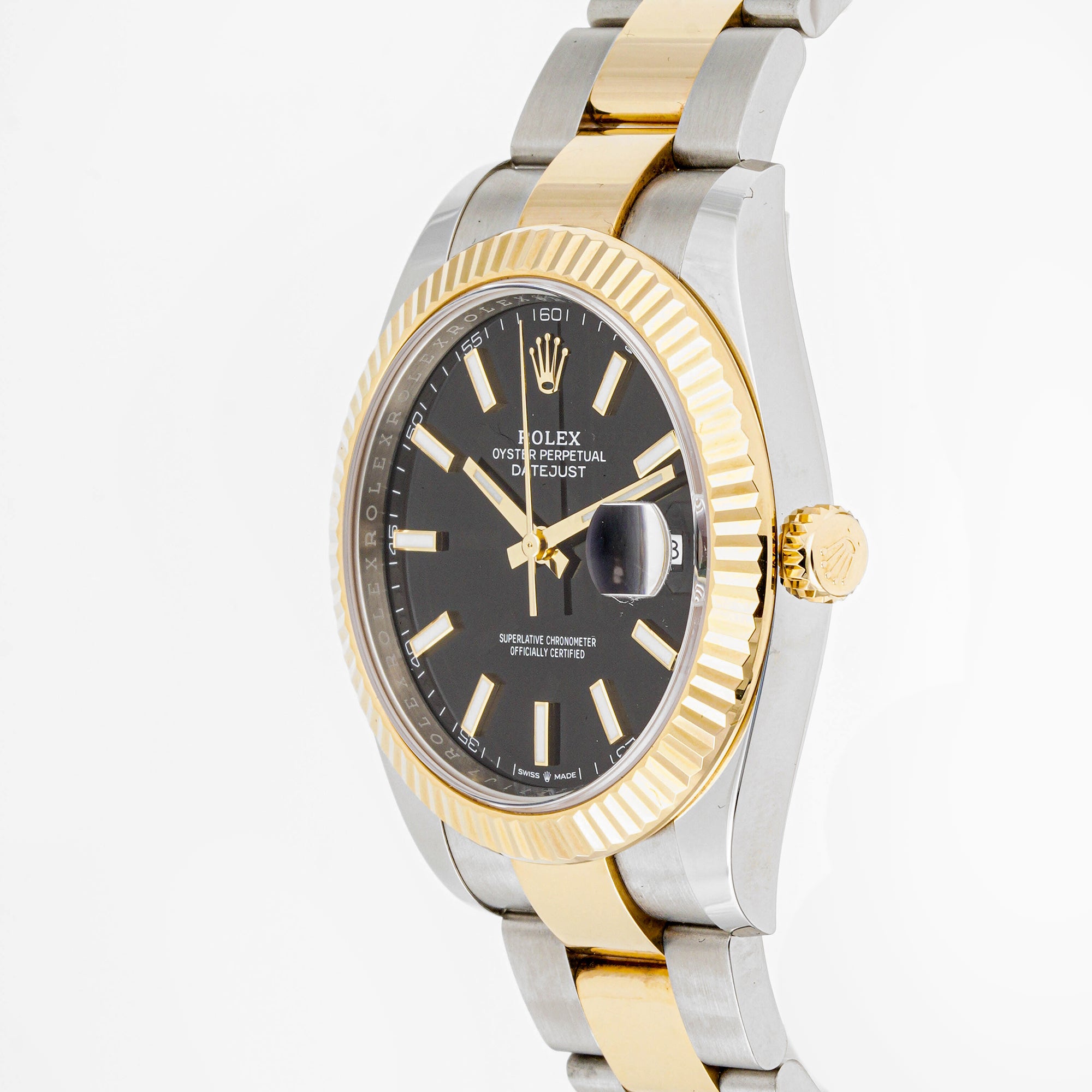 Rolex Datejust  41mm Stainless Steel & Yellow Gold 126333 Black Dial | Index hour markers, Fluted bezel