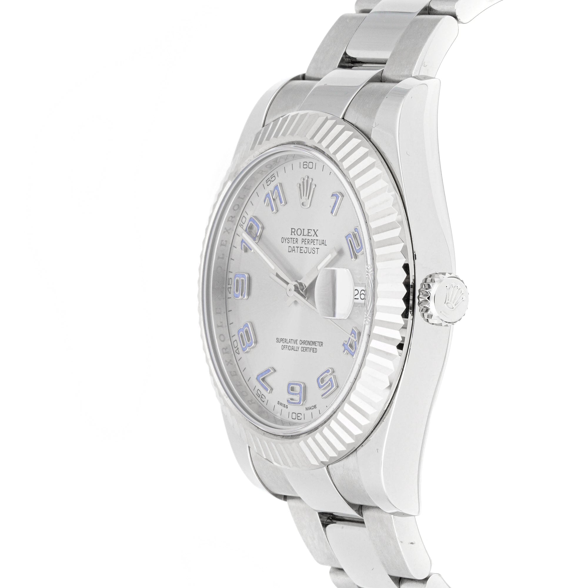 Rolex Datejust II 41mm Stainless Steel & White Gold 116334 Silver Dial | Arabic Numerals hour markers, Fluted bezel
