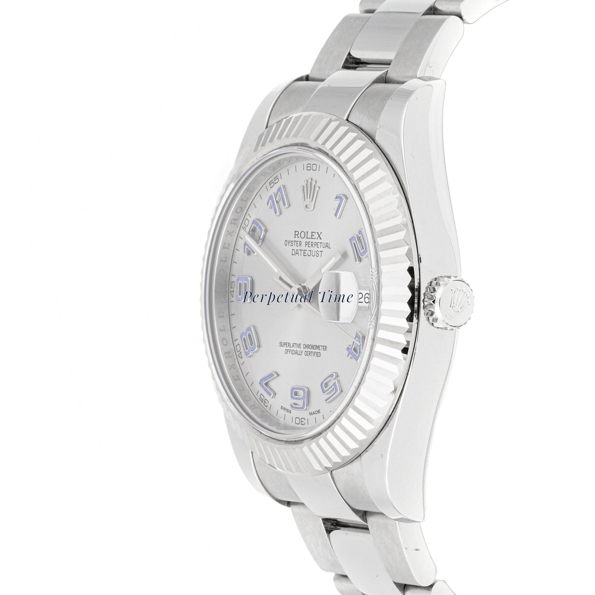 Rolex Datejust II 41mm Stainless Steel & White Gold 116334 Silver Dial | Arabic Numerals hour markers, Fluted bezel