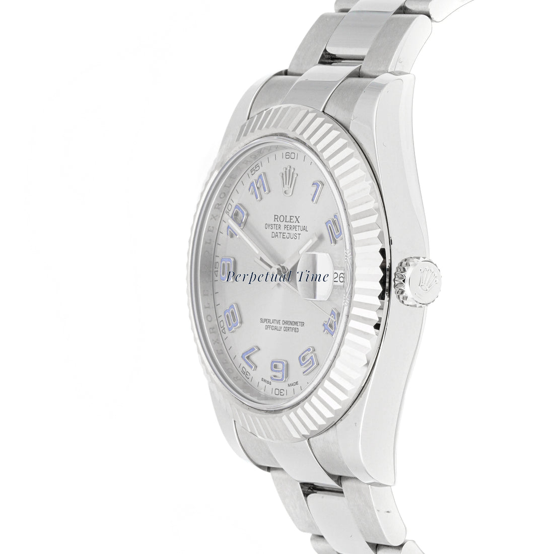 Rolex Datejust II 41mm Stainless Steel & White Gold 116334 Silver Dial | Arabic Numerals hour markers, Fluted bezel