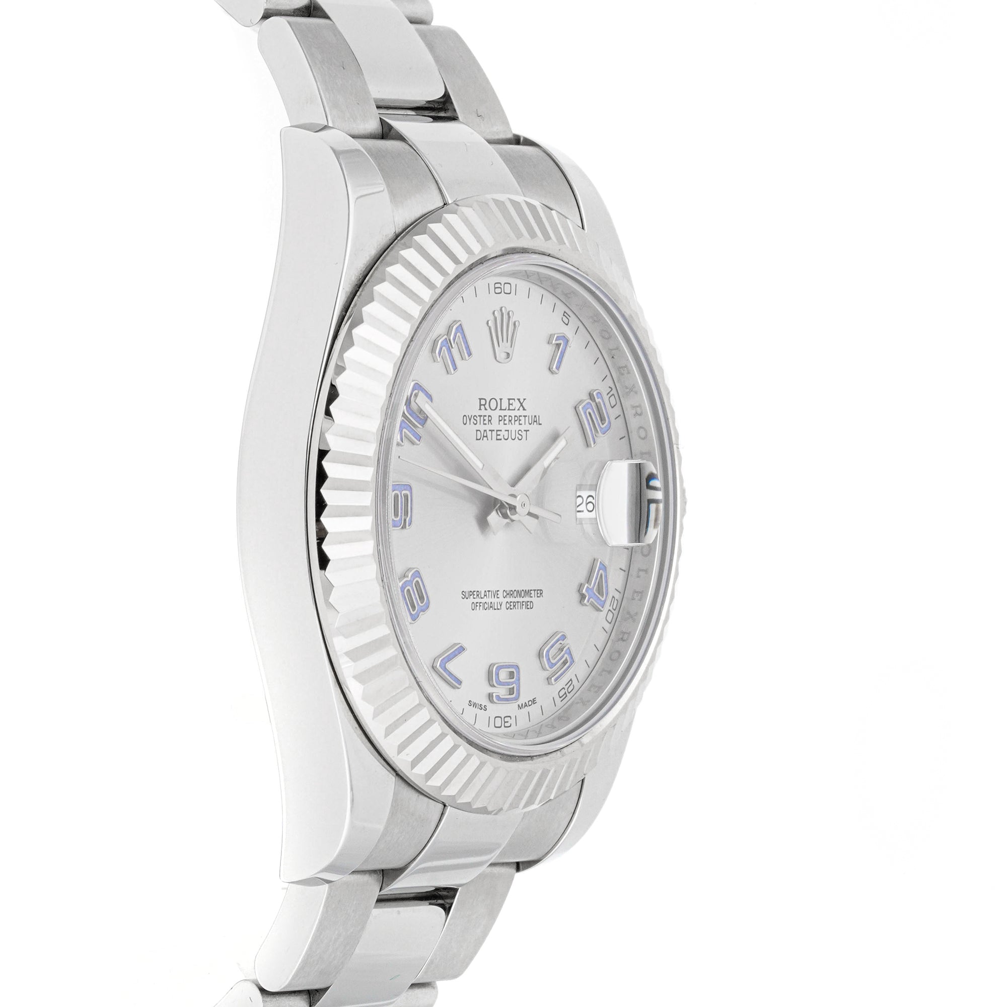 Rolex Datejust II 41mm Stainless Steel & White Gold 116334 Silver Dial | Arabic Numerals hour markers, Fluted bezel