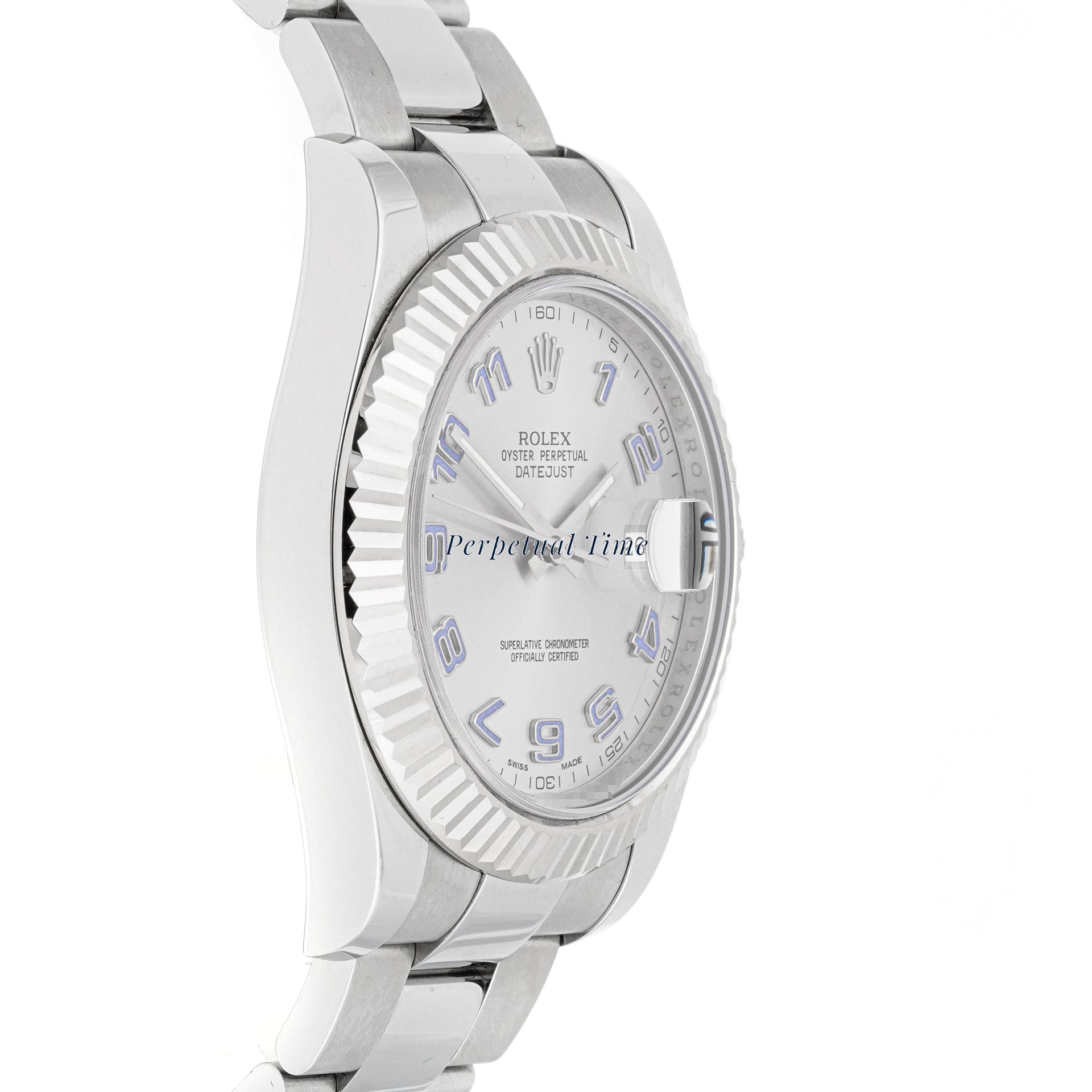 Rolex Datejust II 41mm Stainless Steel & White Gold 116334 Silver Dial | Arabic Numerals hour markers, Fluted bezel