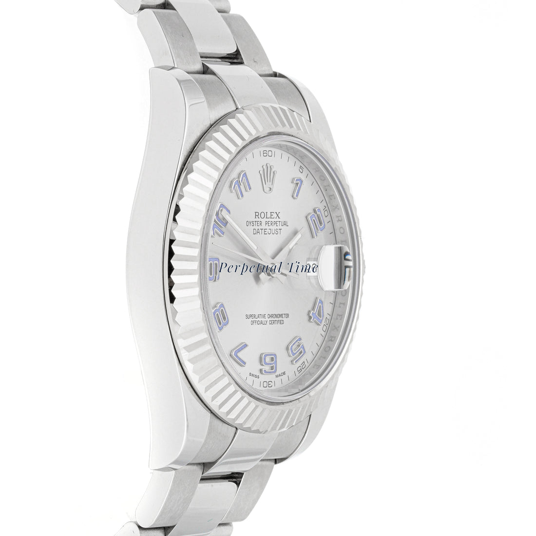 Rolex Datejust II 41mm Stainless Steel & White Gold 116334 Silver Dial | Arabic Numerals hour markers, Fluted bezel