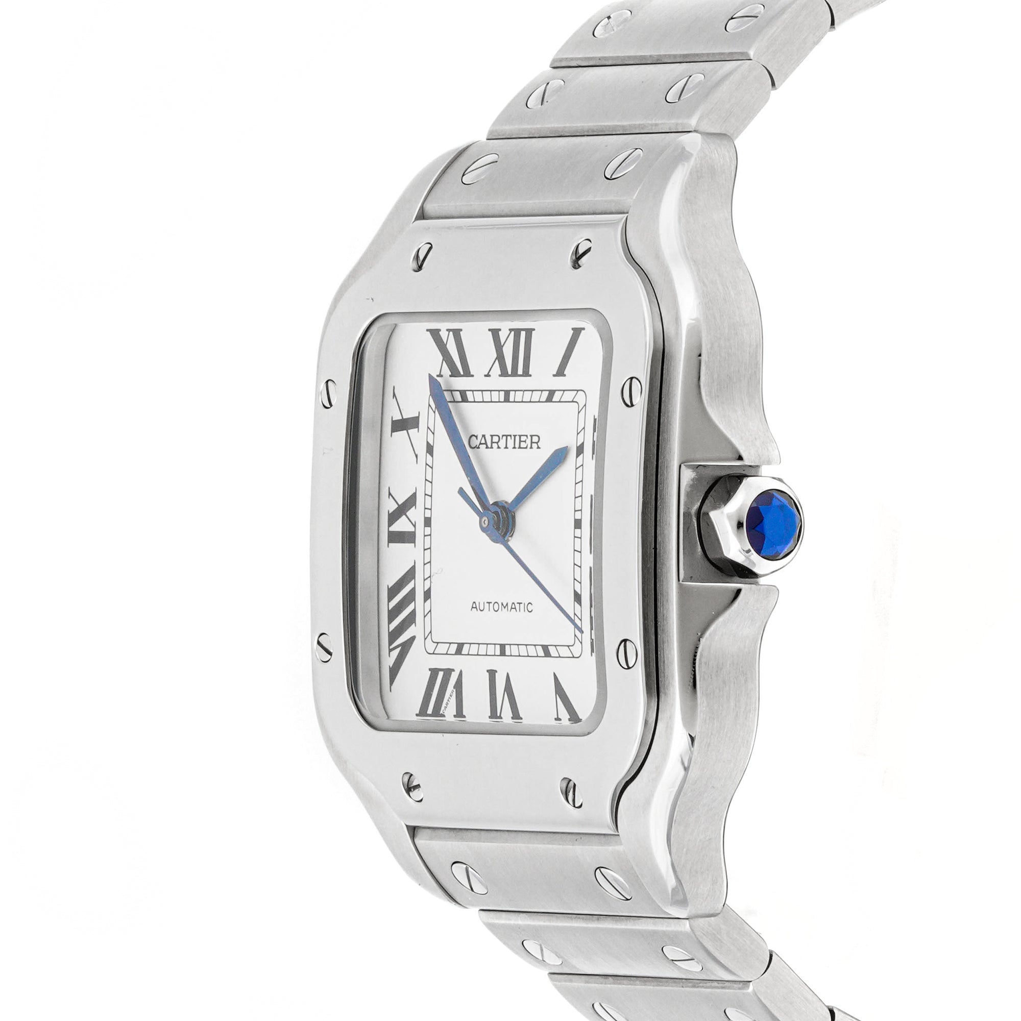 Cartier Santos 38x38 mm Stainless Steel 2656 White Dial | Roman Numerals hour markers, Smooth bezel
