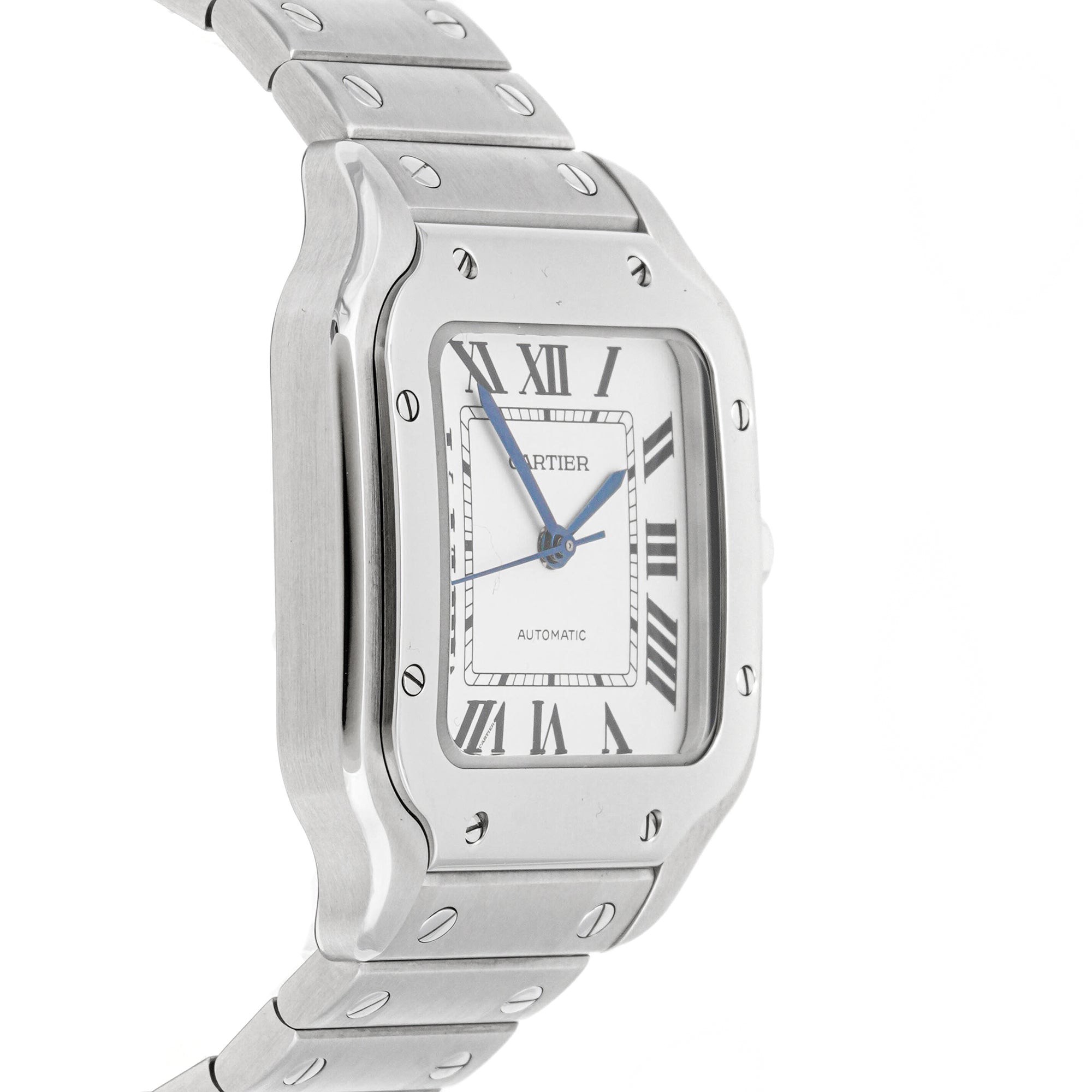 Cartier Santos 38x38 mm Stainless Steel 2656 White Dial | Roman Numerals hour markers, Smooth bezel