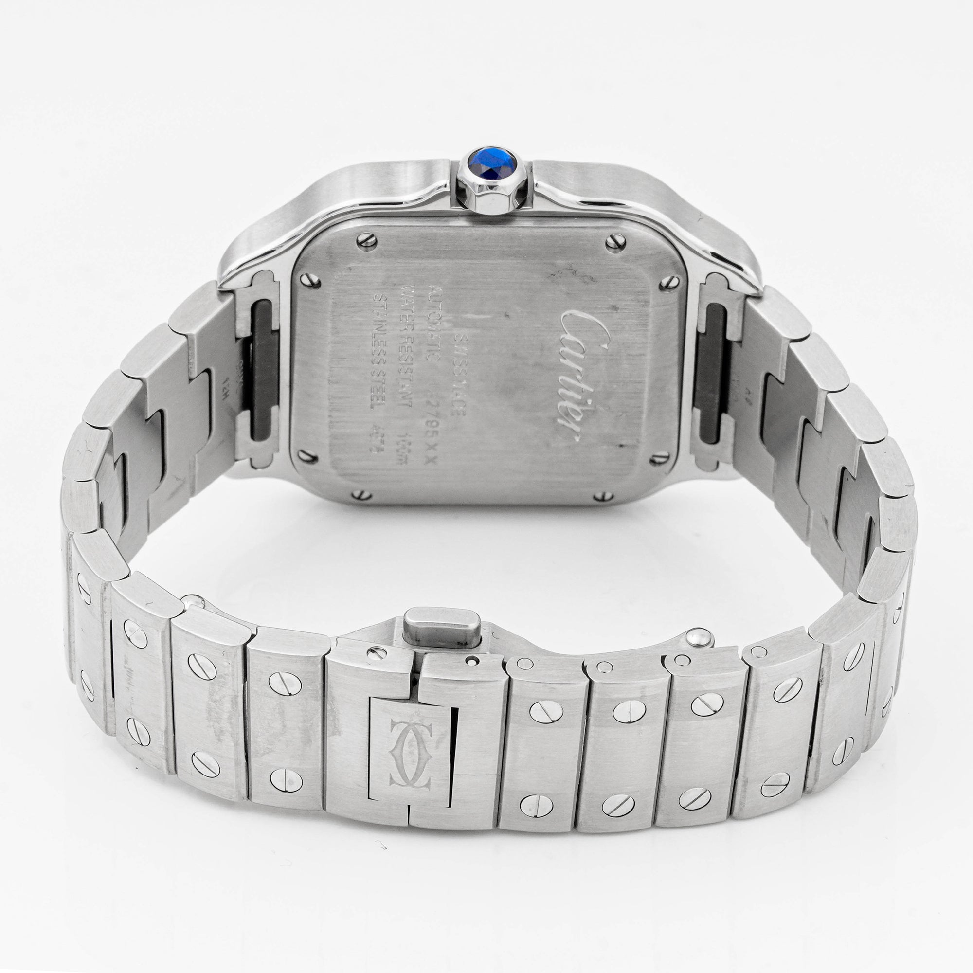 Cartier Santos 38x38 mm Stainless Steel 2656 White Dial | Roman Numerals hour markers, Smooth bezel