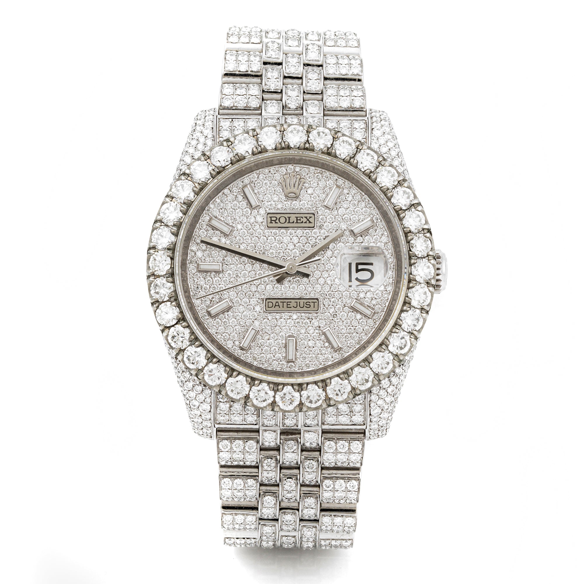 Rolex Datejust 36mm Stainless Steel & White Gold 116234 Pave Diamond  Dial | Index hour markers, w/ Full Pave Diamonds