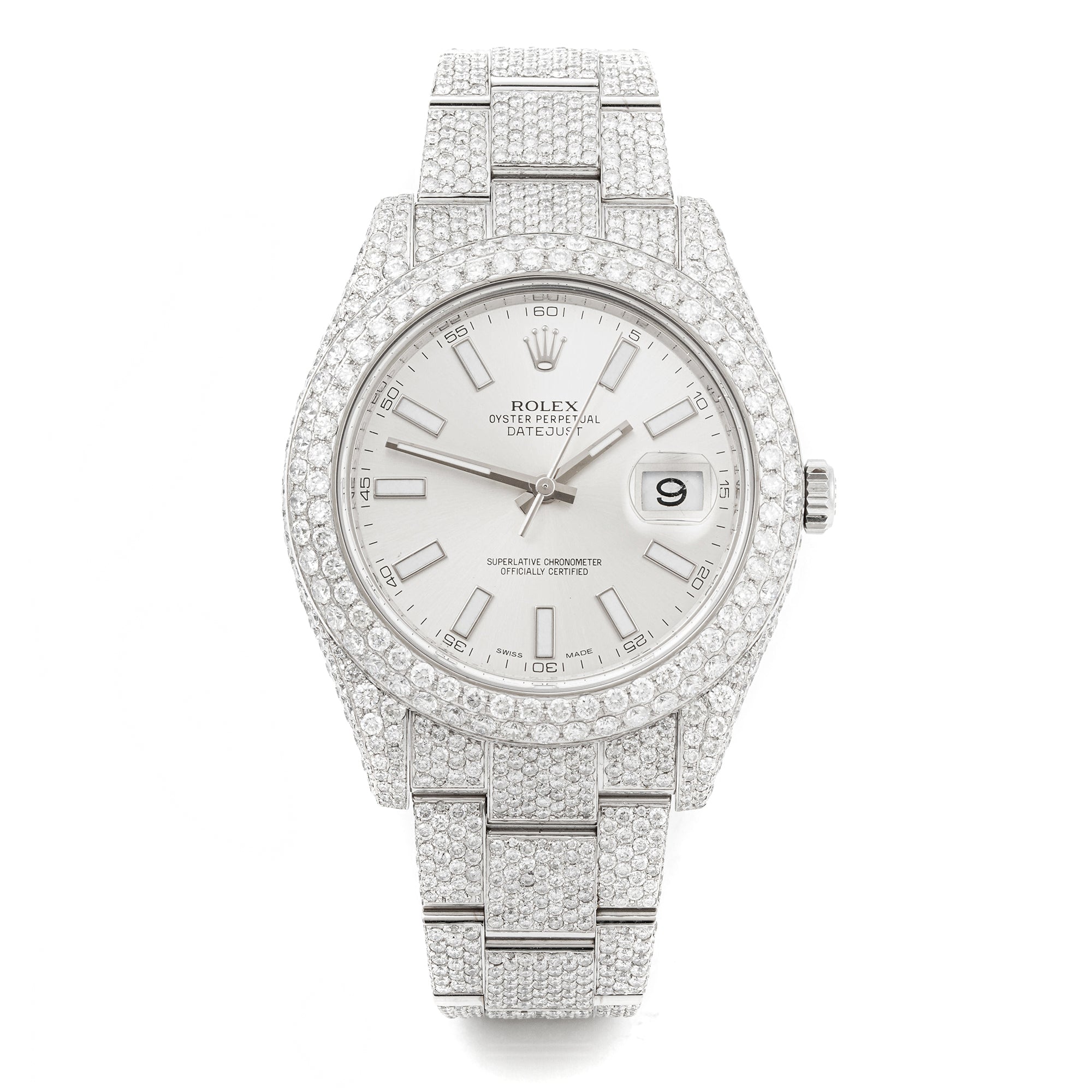 Rolex Datejust II 41 mm Stainless Steel 116300 Silver  Dial | Index hour markers, | Pave Diamond