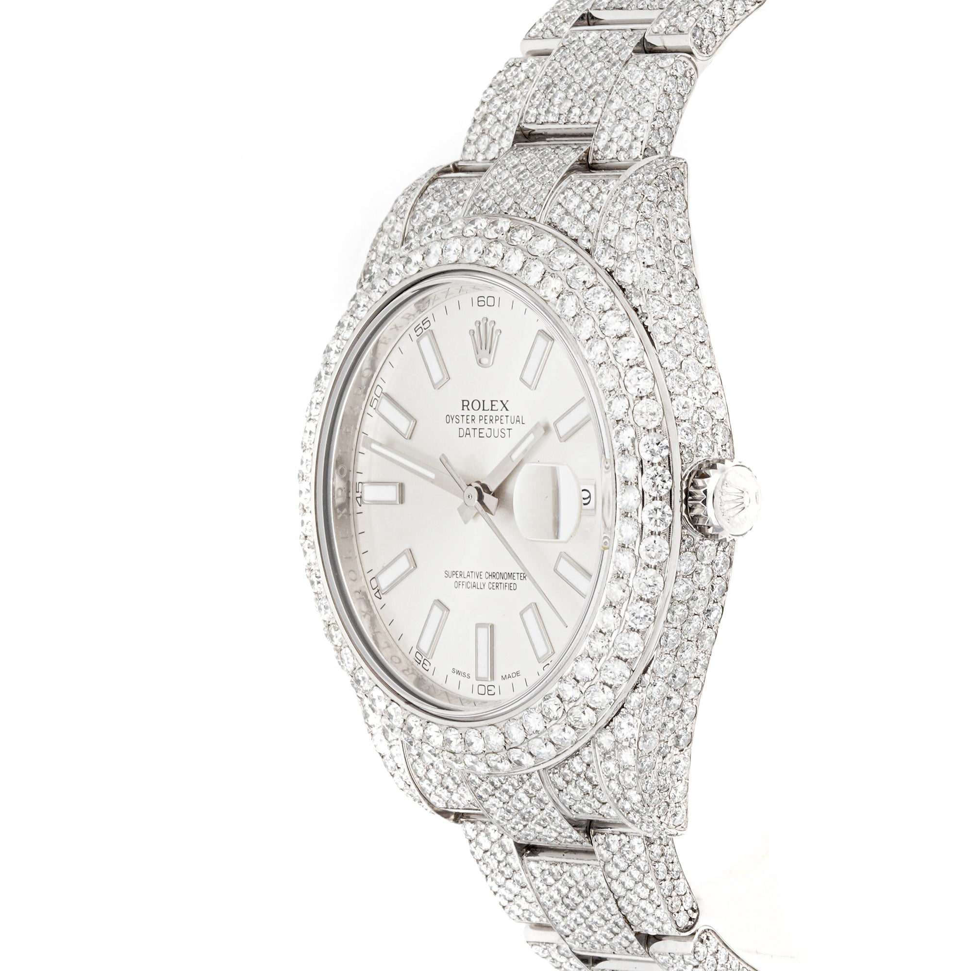 Rolex Datejust II 41 mm Stainless Steel 116300 Silver  Dial | Index hour markers, | Pave Diamond