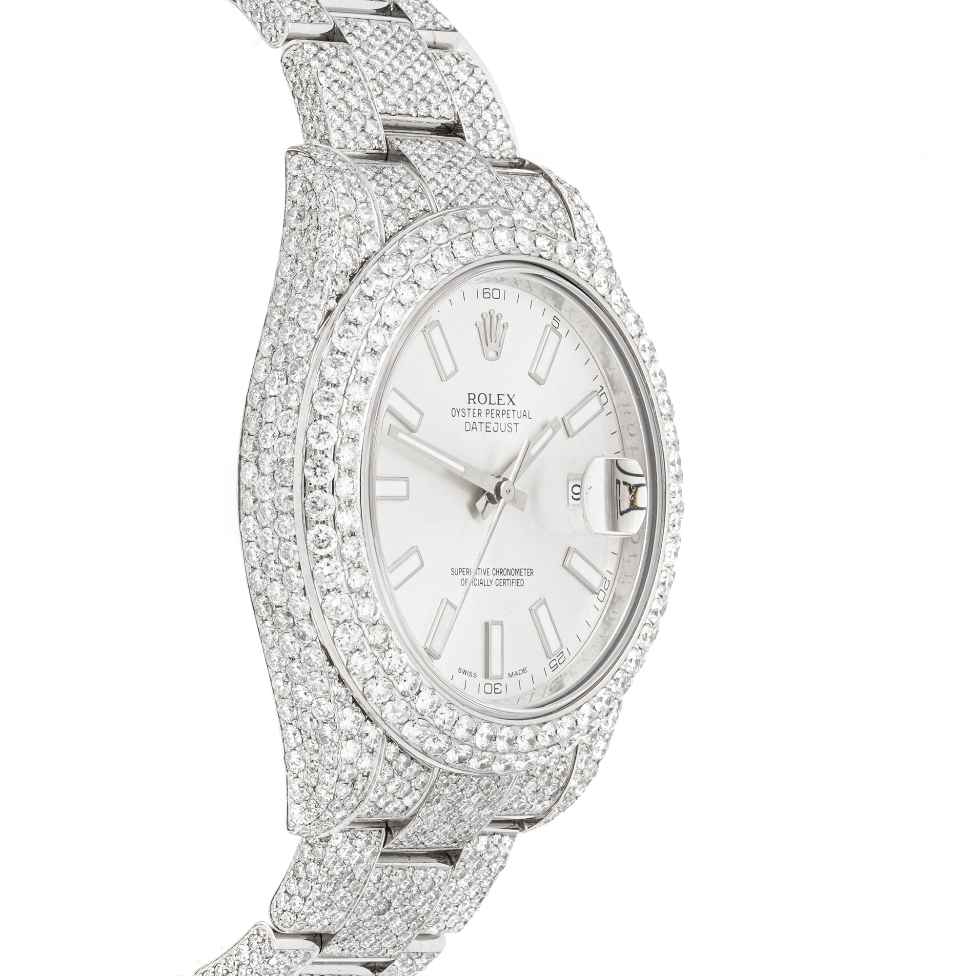 Rolex Datejust II 41 mm Stainless Steel 116300 Silver  Dial | Index hour markers, | Pave Diamond