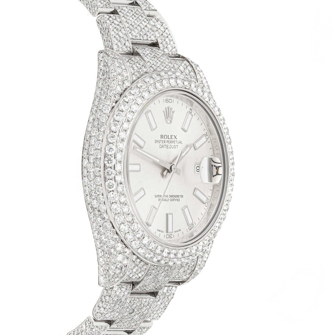 Rolex Datejust II 41 mm Stainless Steel 116300 Silver  Dial | Index hour markers, | Pave Diamond