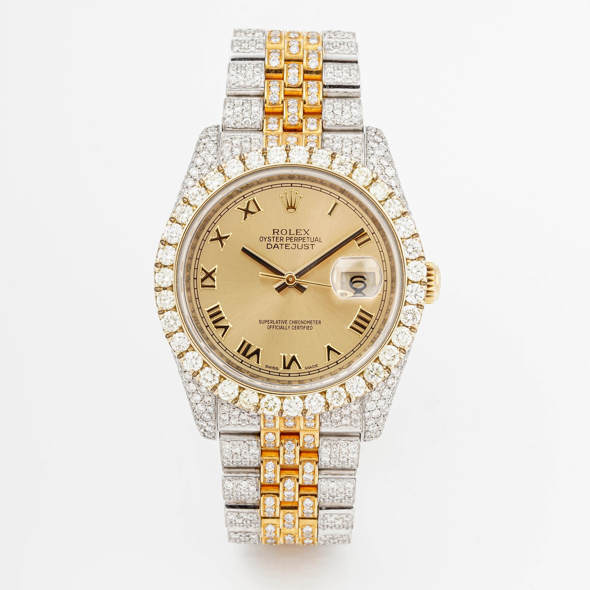 Rolex Datejust 36mm Stainless Steel & Yellow Gold 116233 Champagne  Dial | Roman Numerals hour markers, Diamond bezel