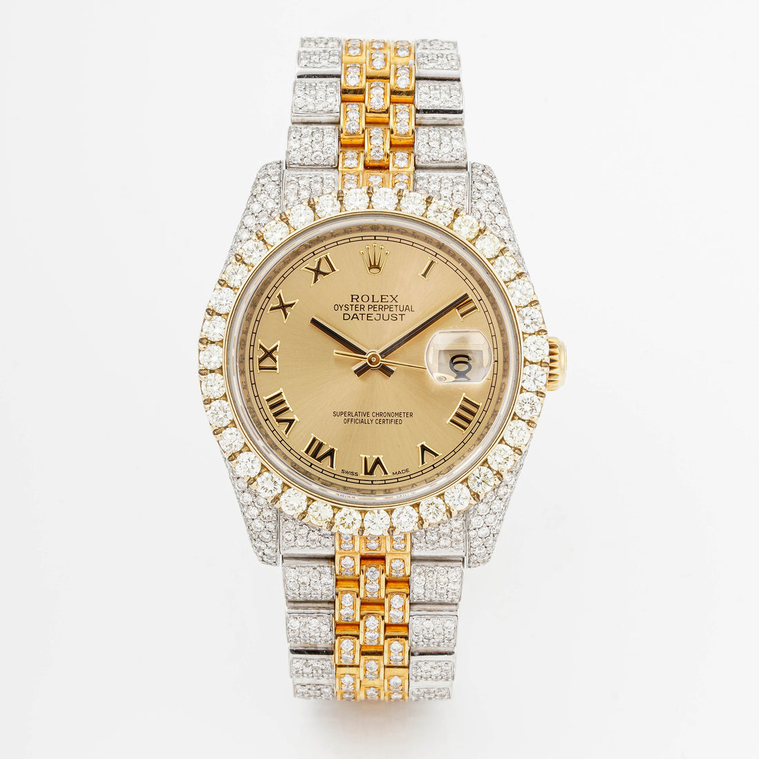 Rolex Datejust 36mm Stainless Steel & Yellow Gold 116233 Champagne  Dial | Roman Numerals hour markers, Diamond bezel