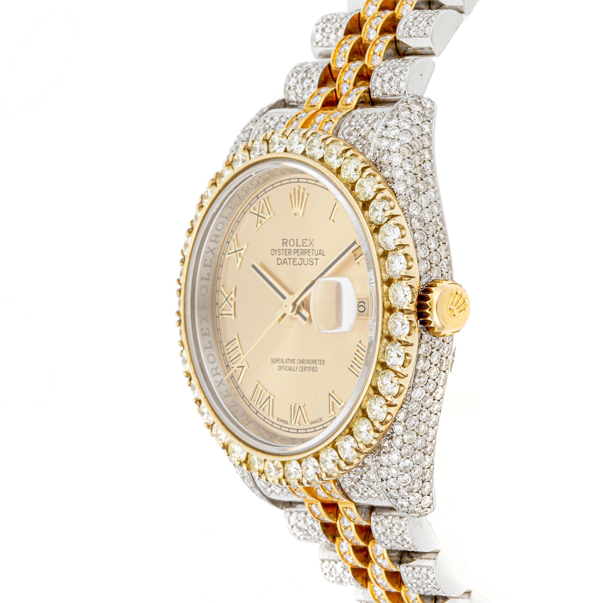 Rolex Datejust 36mm Stainless Steel & Yellow Gold 116233 Champagne  Dial | Roman Numerals hour markers, Diamond bezel