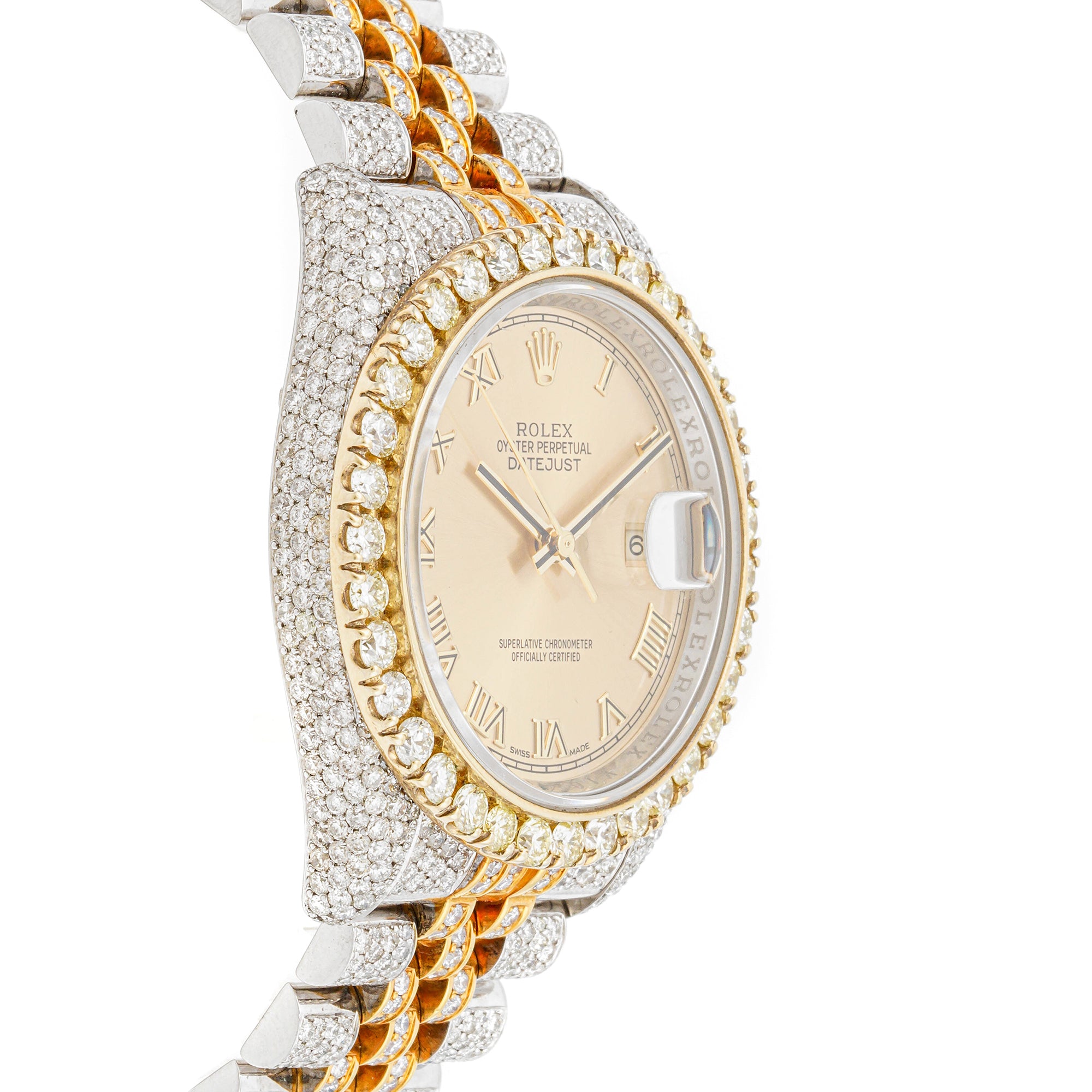 Rolex Datejust 36mm Stainless Steel & Yellow Gold 116233 Champagne  Dial | Roman Numerals hour markers, Diamond bezel