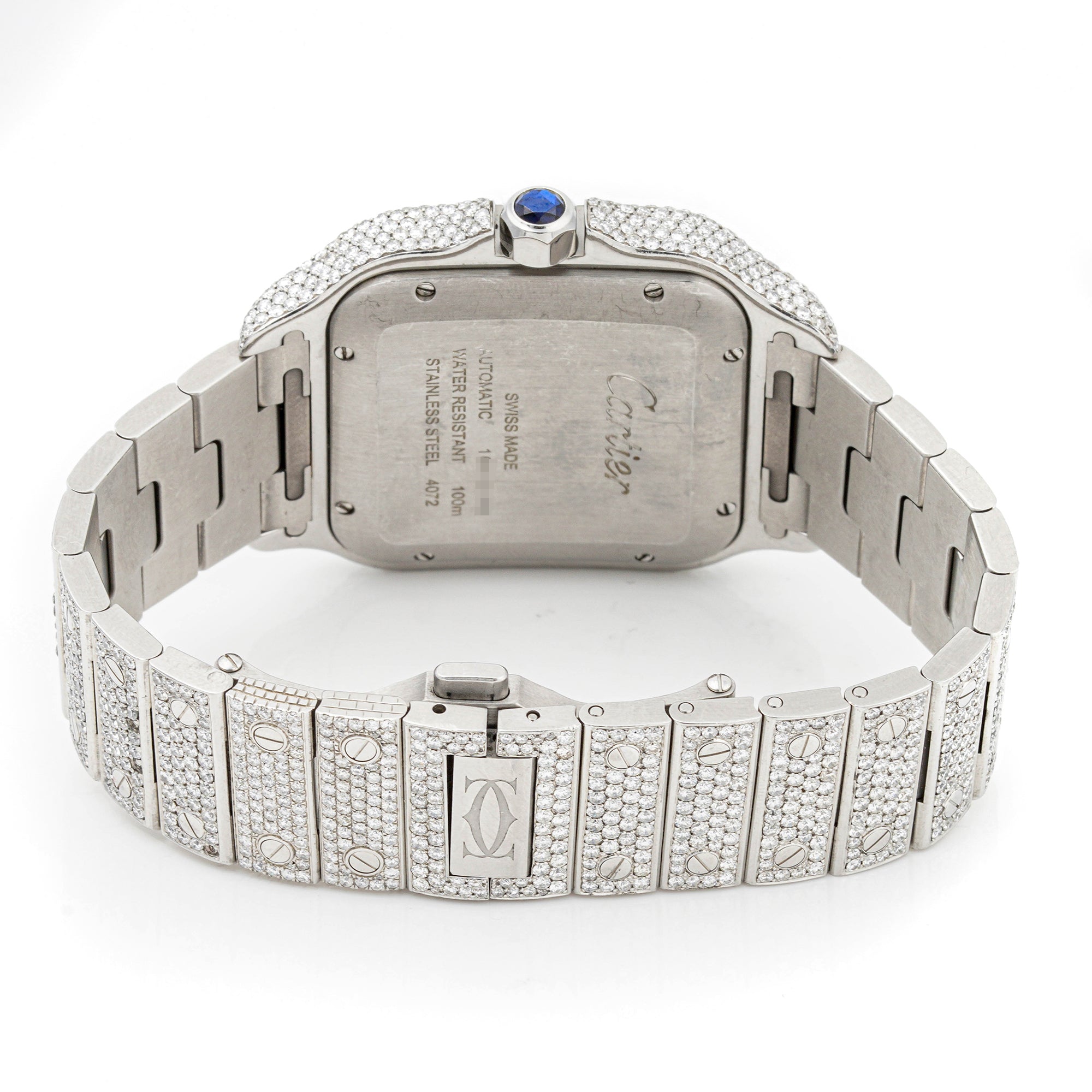 Cartier Santos 38 mm Stainless Steel 4072 Pave Diamond  Dial | Roman Numerals hour markers, Diamond bezel