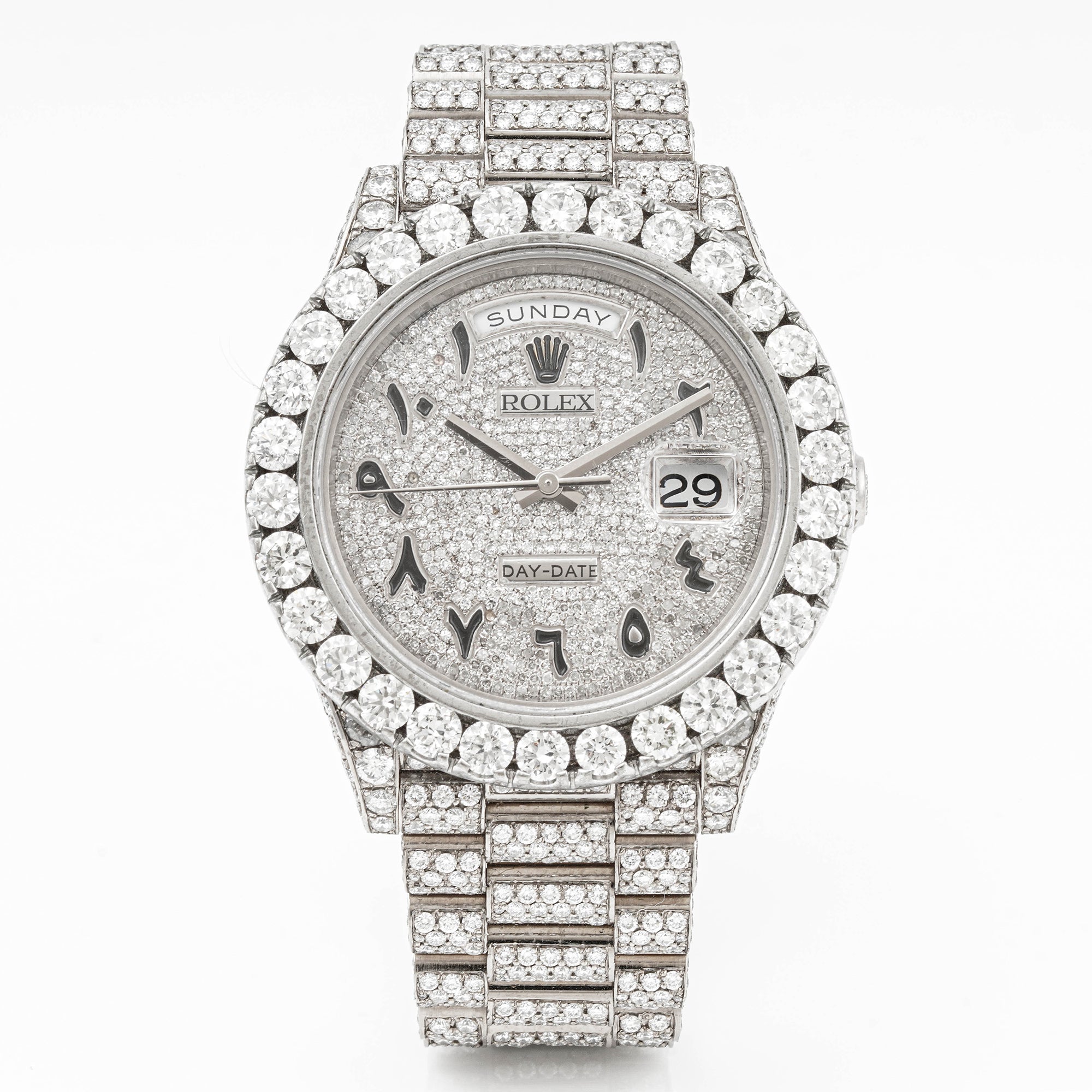 Rolex Day-Date II 41mm White Gold 218239 Pave Diamond Dial | Arabic Script hour markers, Diamond bezel