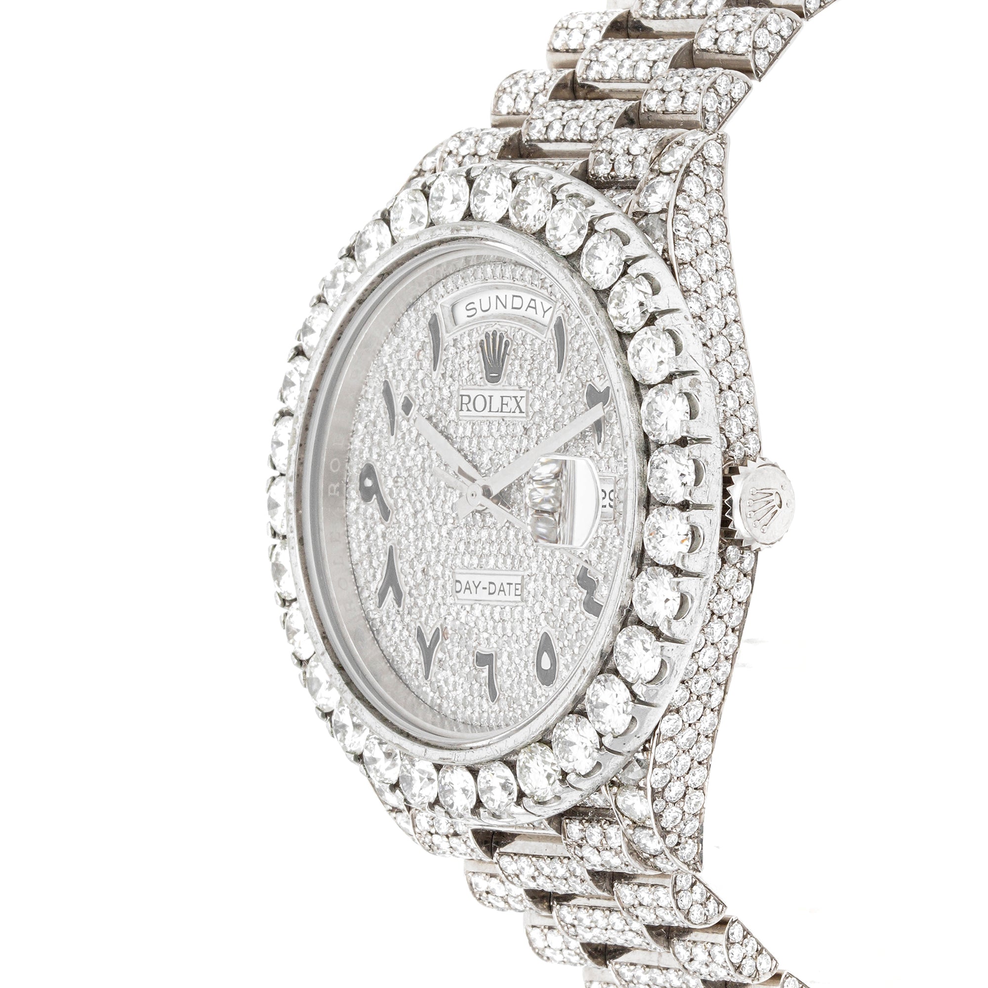 Rolex Day-Date II 41mm White Gold 218239 Pave Diamond Dial | Arabic Script hour markers, Diamond bezel