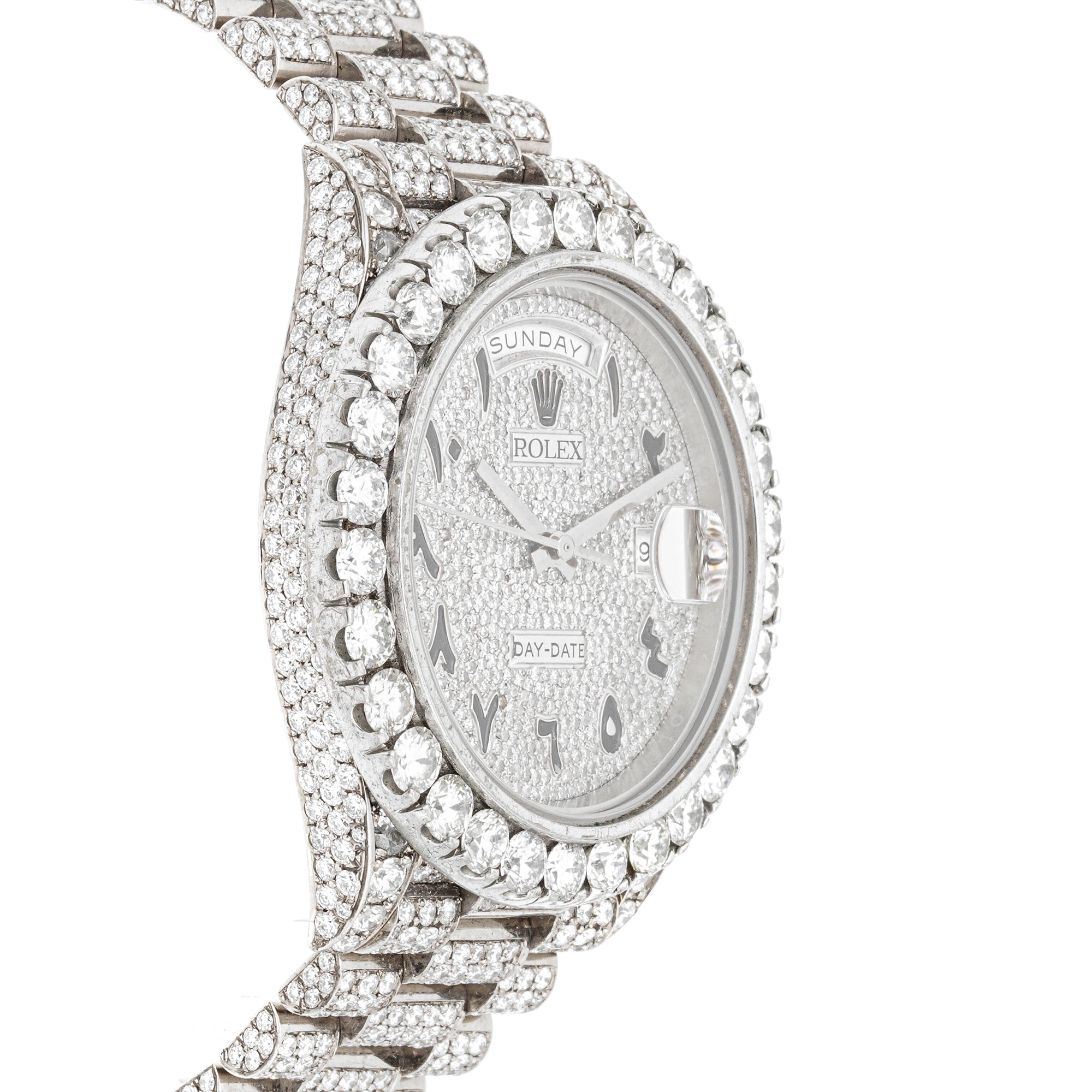 Rolex Day-Date II 41mm White Gold 218239 Pave Diamond Dial | Arabic Script hour markers, Diamond bezel