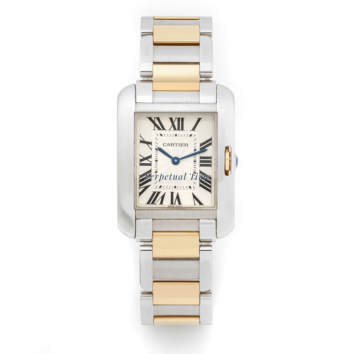 Cartier Tank Anglaise 26 x 34 mm Stainless Steel 3704 Silver Dial | Roman Numerals hour markers, Smooth bezel