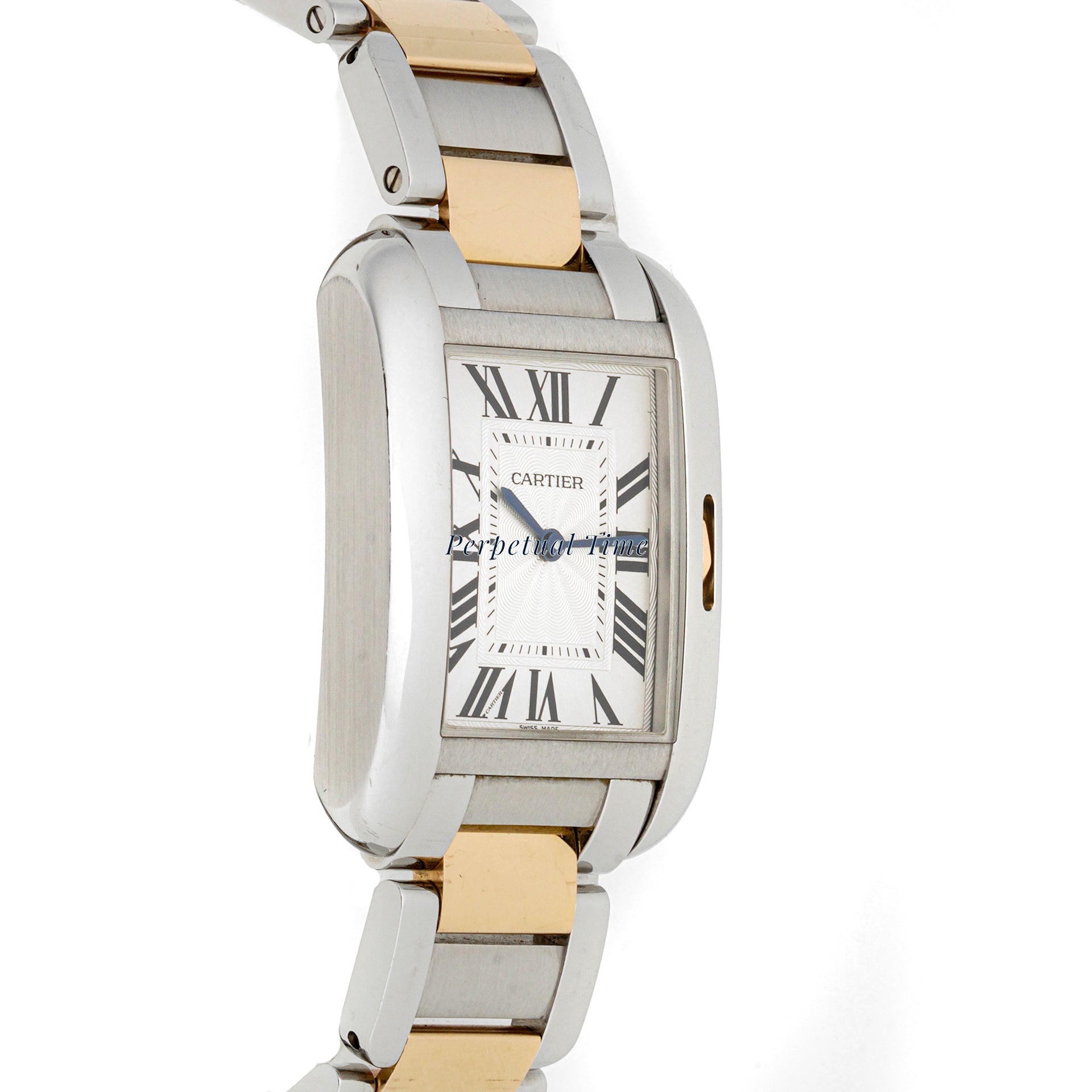 Cartier Tank Anglaise 26 x 34 mm Stainless Steel 3704 Silver Dial | Roman Numerals hour markers, Smooth bezel
