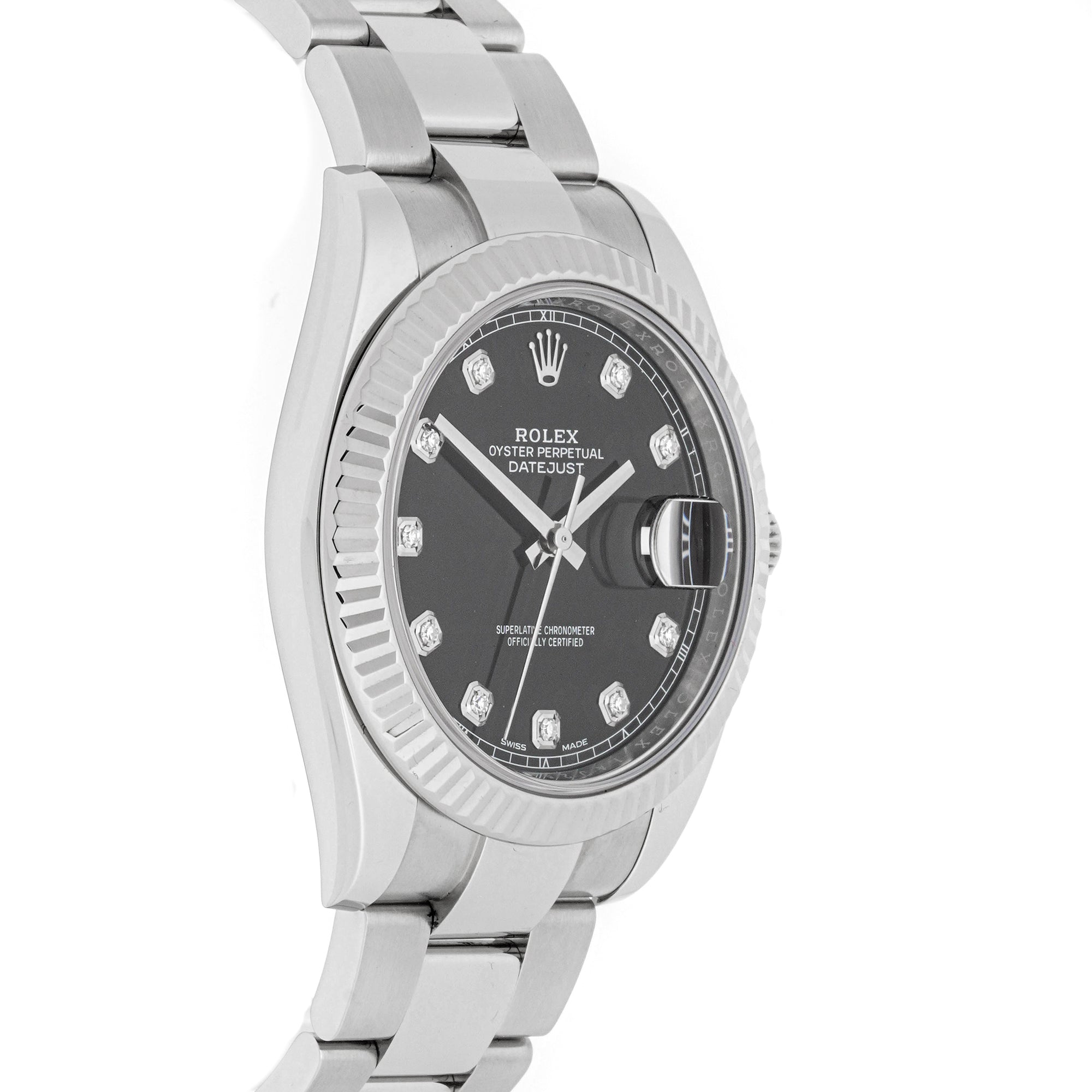 Rolex Datejust 41mm Stainless Steel & White Gold 126334 Black  Dial | Diamond hour markers, Fluted bezel
