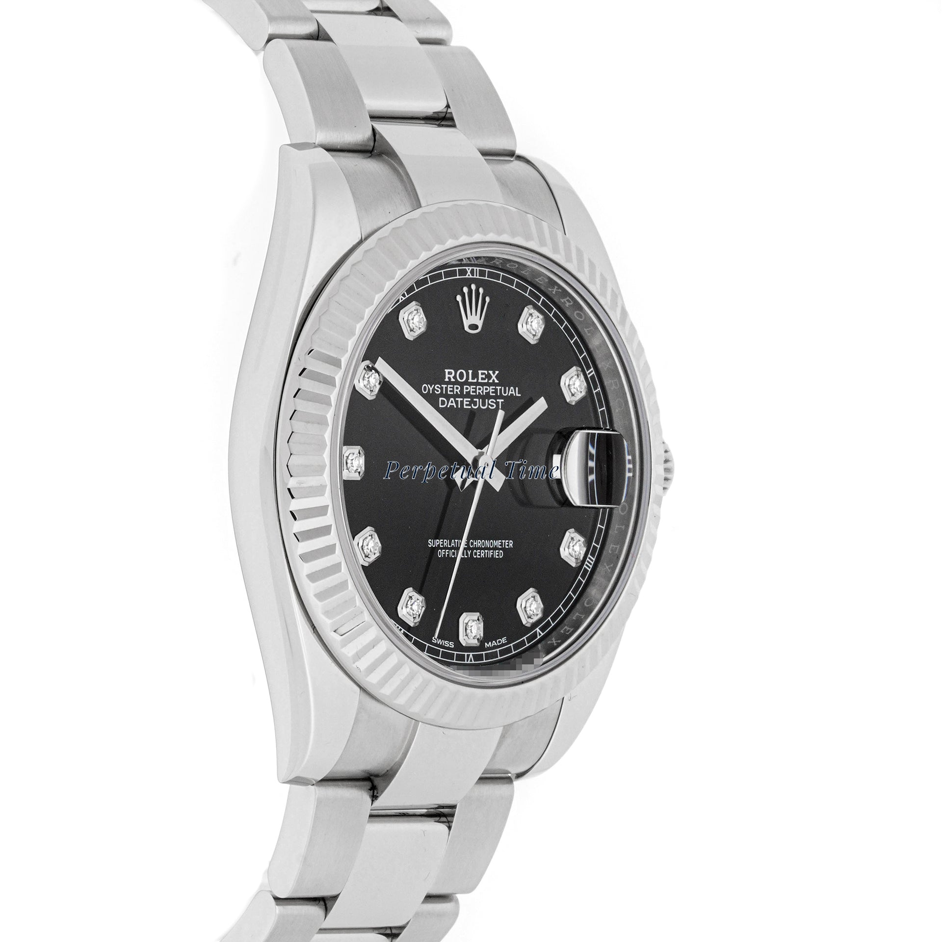 Rolex Datejust 41mm Stainless Steel & White Gold 126334 Black  Dial | Diamond hour markers, Fluted bezel