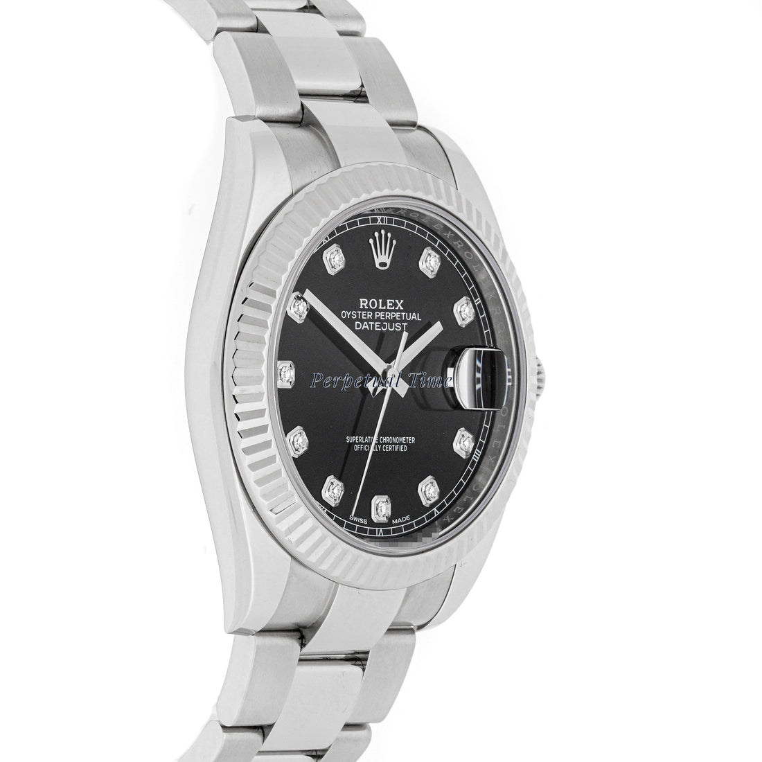 Rolex Datejust 41mm Stainless Steel & White Gold 126334 Black  Dial | Diamond hour markers, Fluted bezel