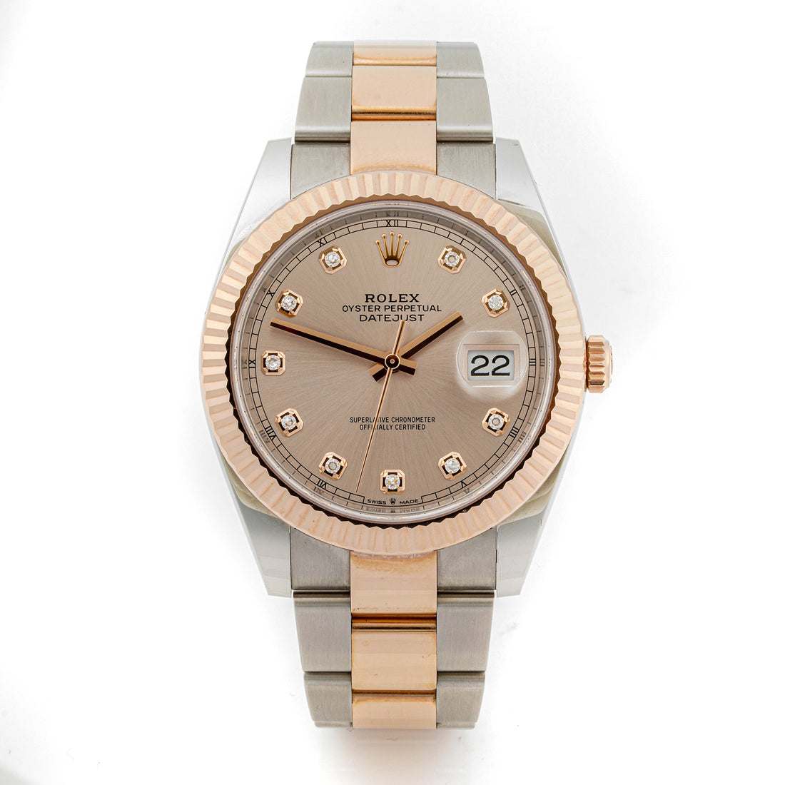 Rolex Datejust  41mm Stainless Steel & Rose Gold 126331 Champagne  Dial | Diamond hour markers, Fluted bezel