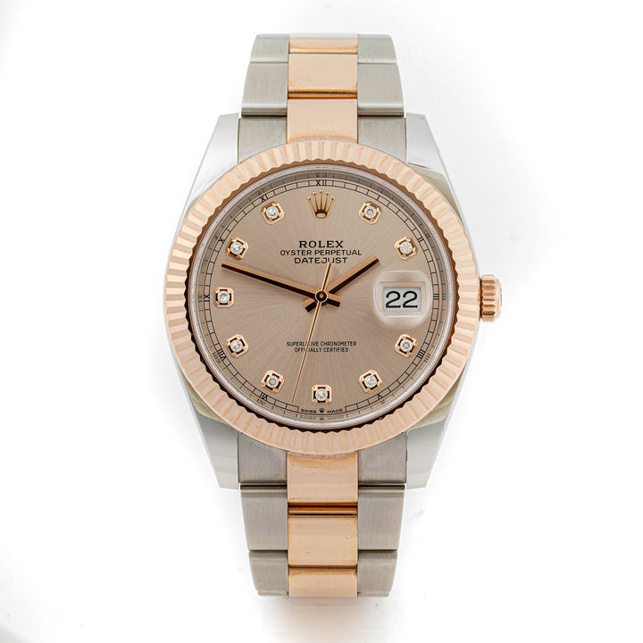 Rolex Datejust  41mm Stainless Steel & Rose Gold 126331 Champagne  Dial | Diamond hour markers, Fluted bezel