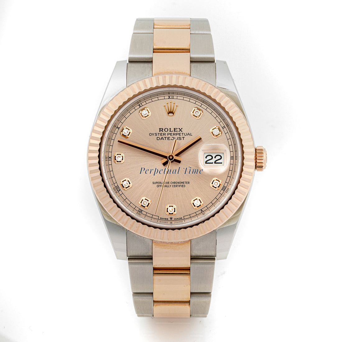 Rolex Datejust  41mm Stainless Steel & Rose Gold 126331 Champagne  Dial | Diamond hour markers, Fluted bezel