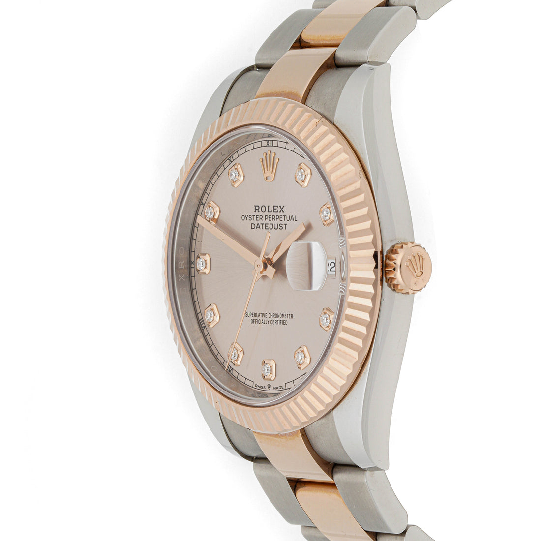 Rolex Datejust  41mm Stainless Steel & Rose Gold 126331 Champagne  Dial | Diamond hour markers, Fluted bezel