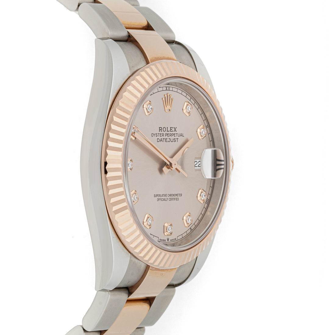 Rolex Datejust  41mm Stainless Steel & Rose Gold 126331 Champagne  Dial | Diamond hour markers, Fluted bezel