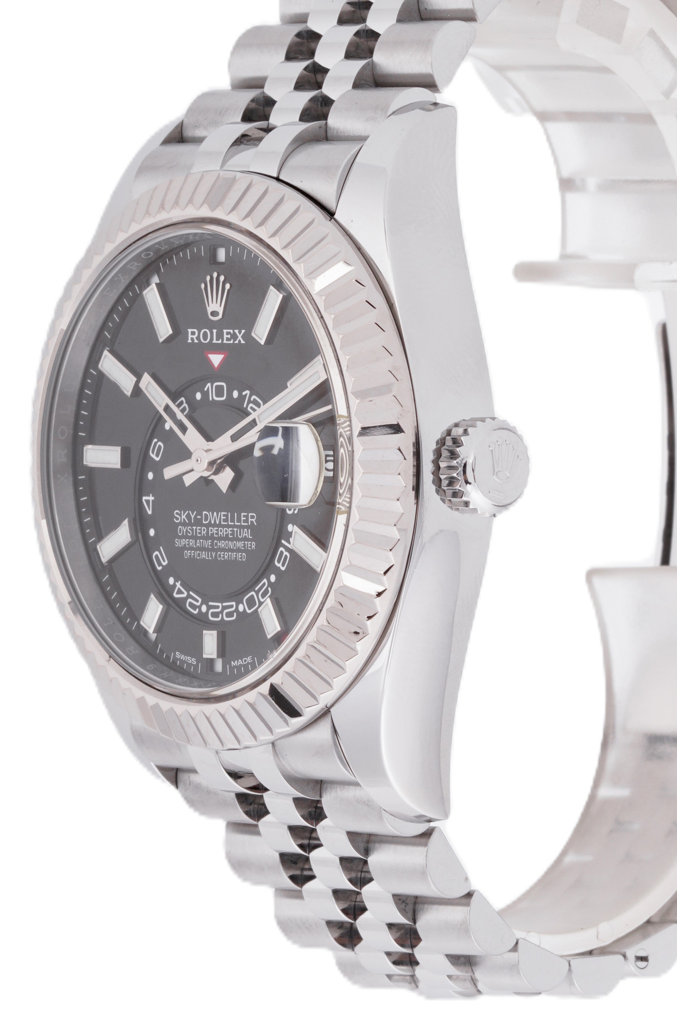 ROLEX SKY-DWELLER 42MM STAINLESS STEEL| BLACK DIAL| FLUTED BEZEL| JUBILEE BAND
