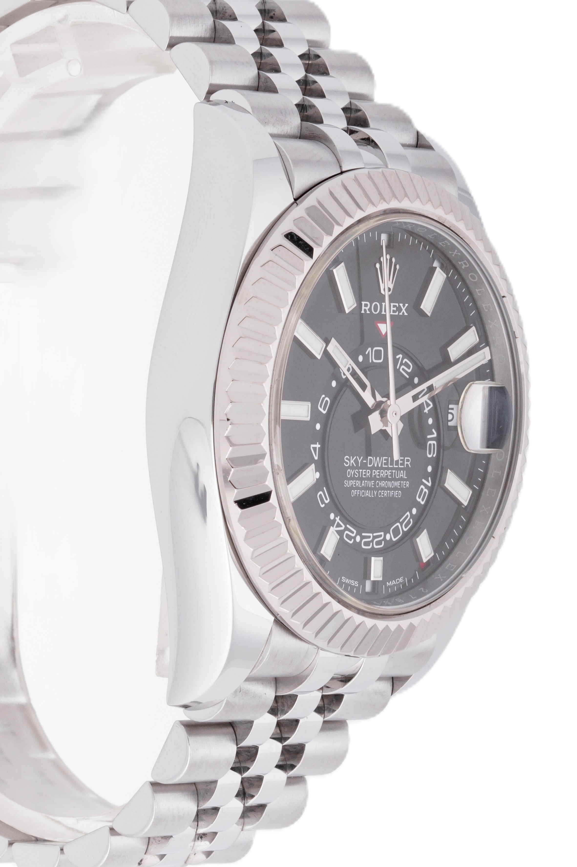 ROLEX SKY-DWELLER 42MM STAINLESS STEEL| BLACK DIAL| FLUTED BEZEL| JUBILEE BAND