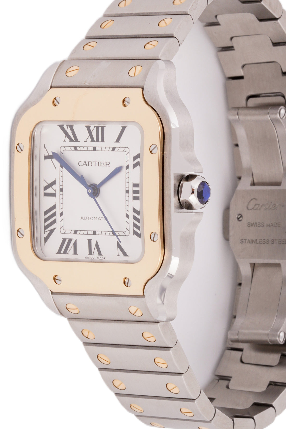 CARTIER SANTOS STAINLESS STEEL & YELLOW GOLD 35MM| WHITE ROMAN DIAL| STEEL & YELLOW GOLD BAND|