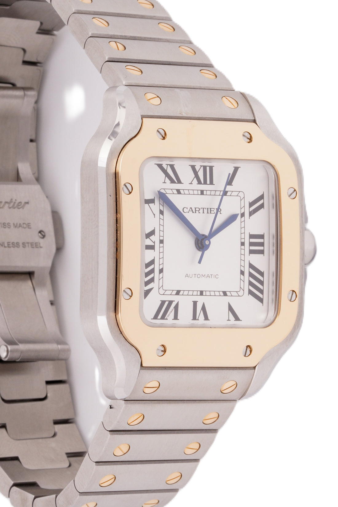 CARTIER SANTOS STAINLESS STEEL & YELLOW GOLD 35MM| WHITE ROMAN DIAL| STEEL & YELLOW GOLD BAND|