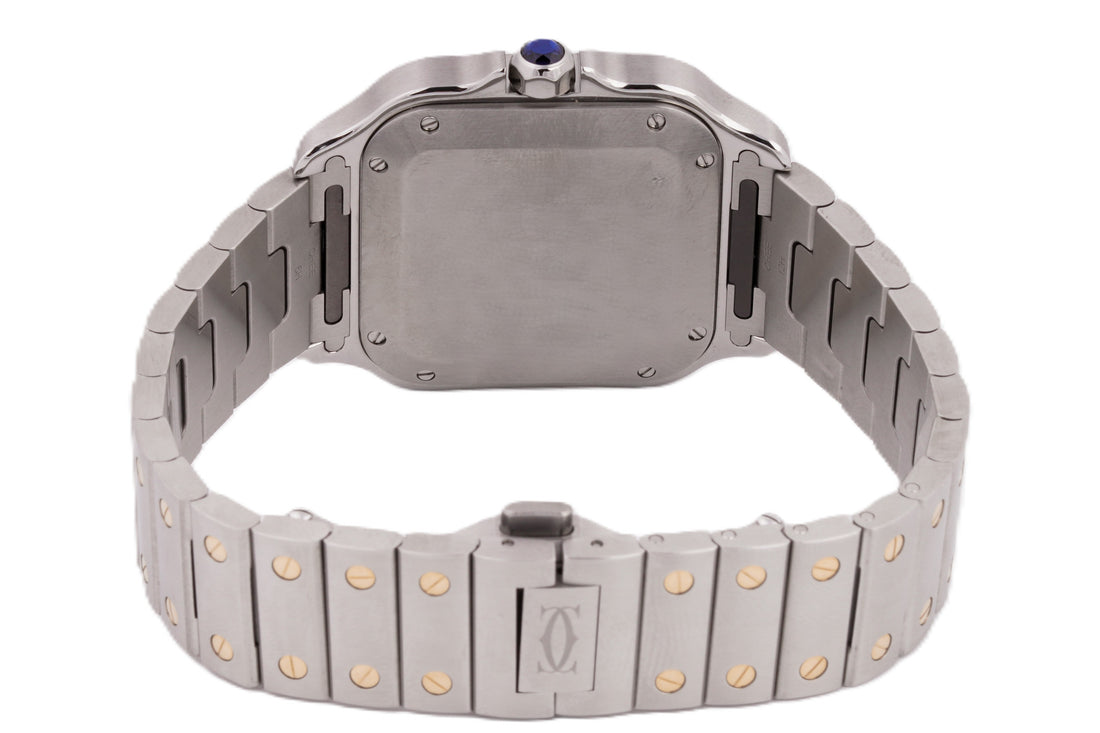 CARTIER SANTOS STAINLESS STEEL & YELLOW GOLD 45MM| WHITE ROMAN DIAL| CHRONO| STEEL & YELLOW GOLD BAND|