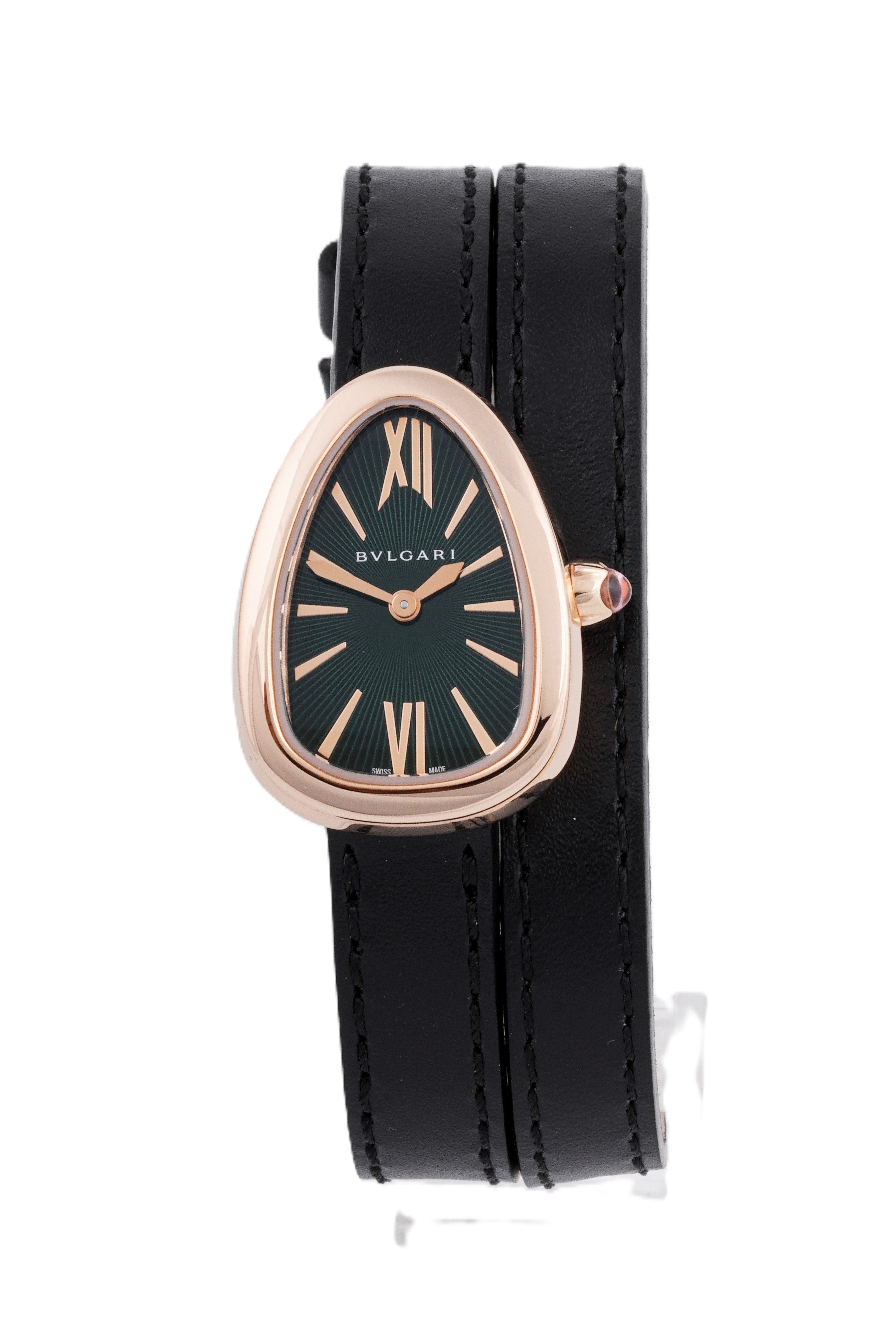BVLAGARI SERPINTINE ROSE GOLD | GREEN DIAL | BLACK LEATHER STRAP|