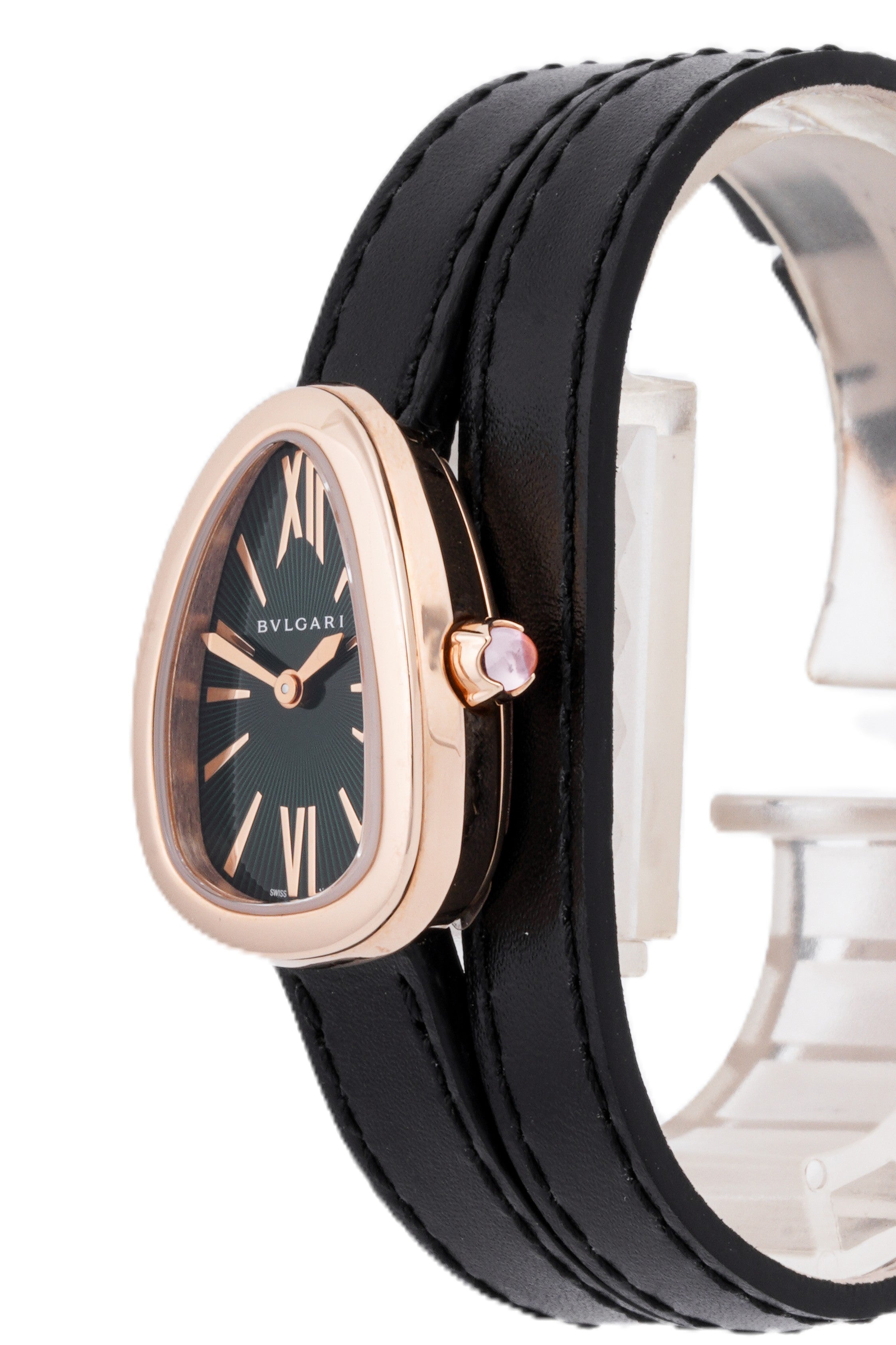 BVLAGARI SERPINTINE ROSE GOLD | GREEN DIAL | BLACK LEATHER STRAP|
