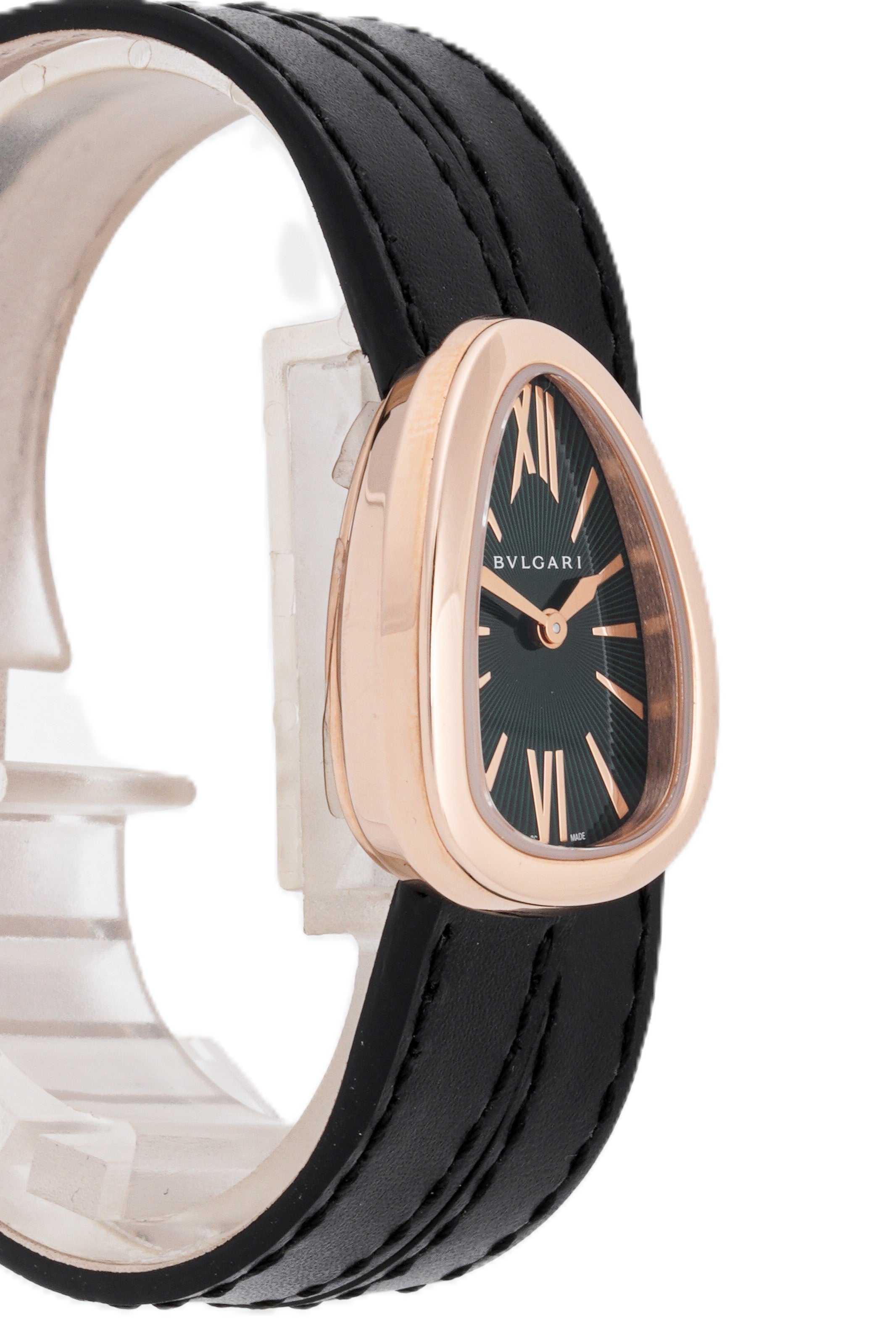 BVLAGARI SERPINTINE ROSE GOLD | GREEN DIAL | BLACK LEATHER STRAP|