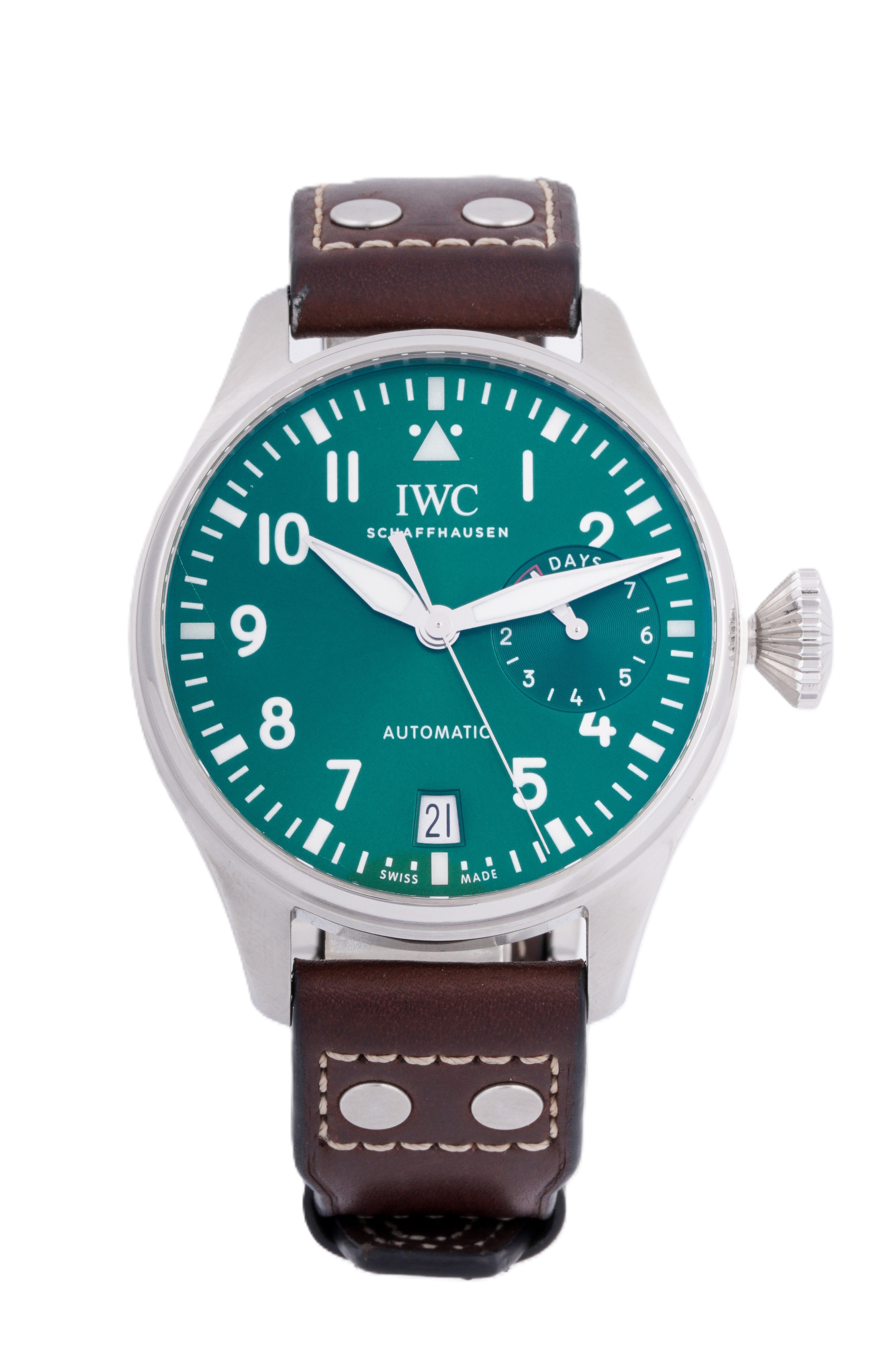 IWC BIG PILOT WATCH | GREEN DIAL | BROWN LEATHER BAND |