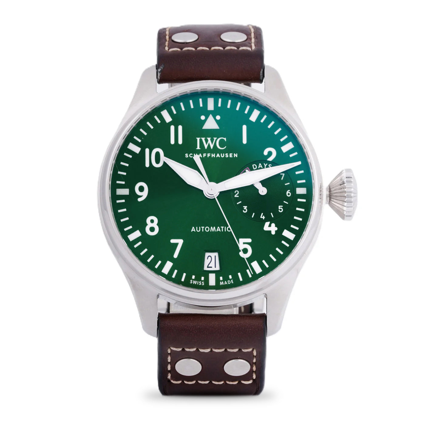 IWC BIG PILOT WATCH | GREEN DIAL | BROWN LEATHER BAND |