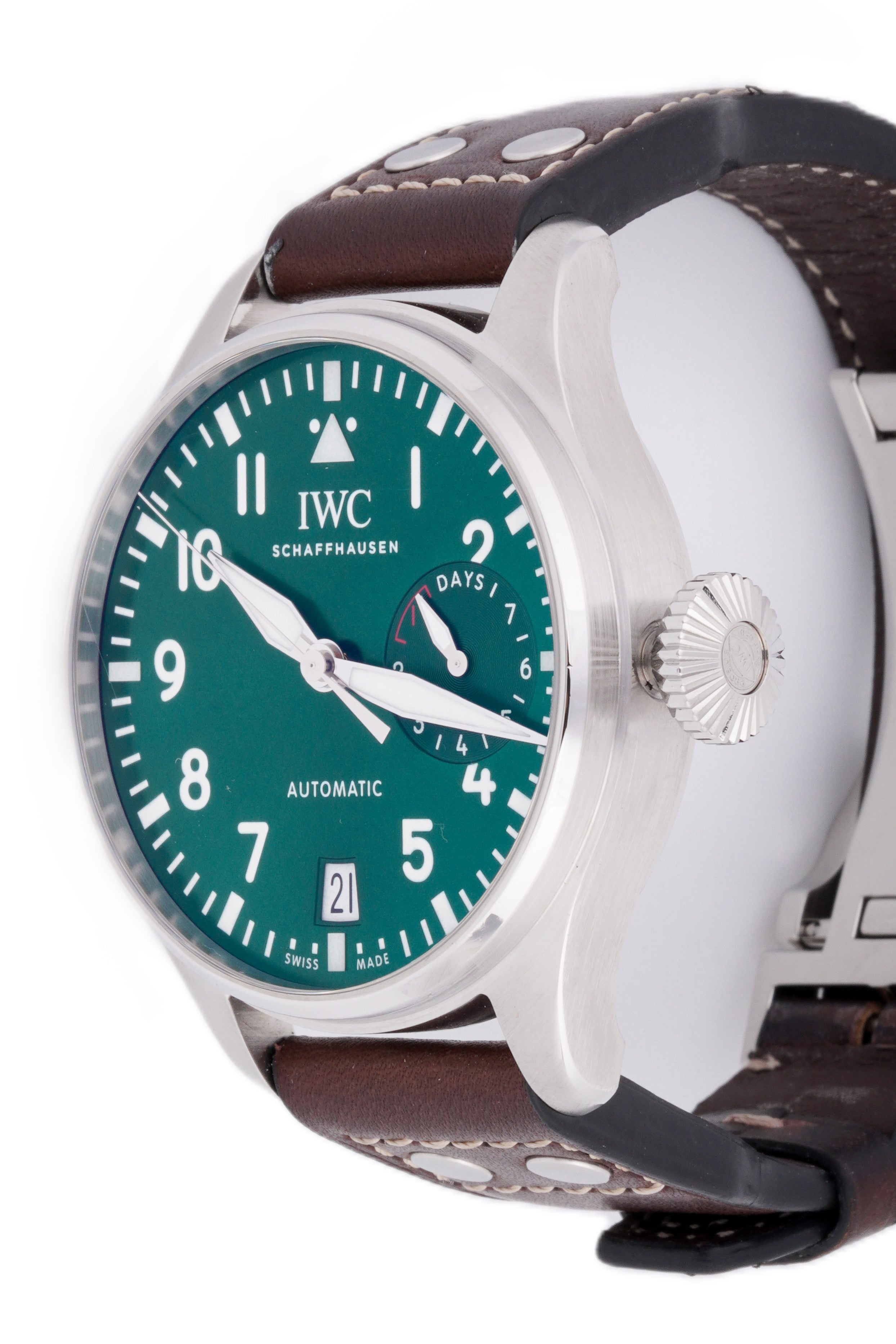 IWC BIG PILOT WATCH | GREEN DIAL | BROWN LEATHER BAND |