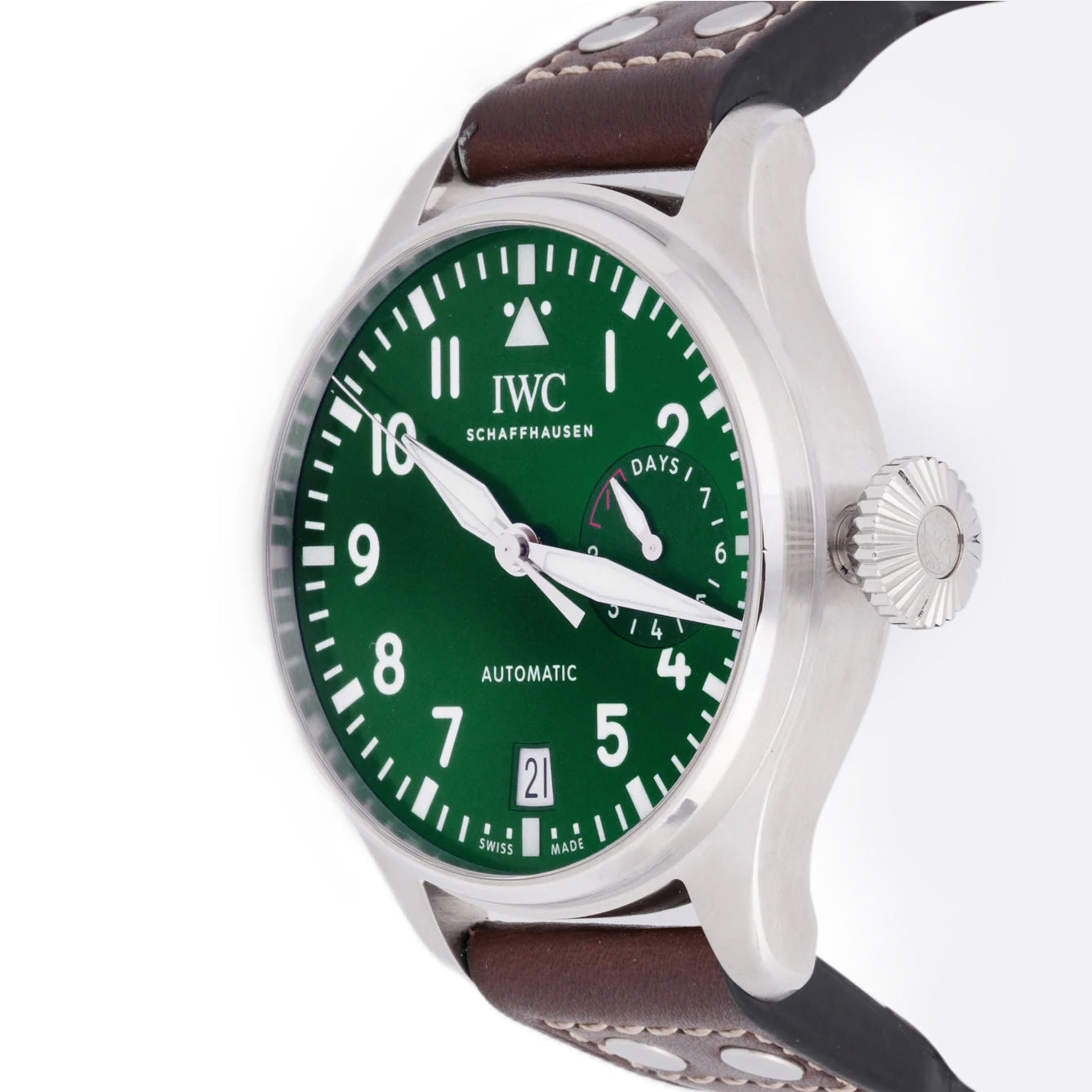 IWC BIG PILOT WATCH | GREEN DIAL | BROWN LEATHER BAND |